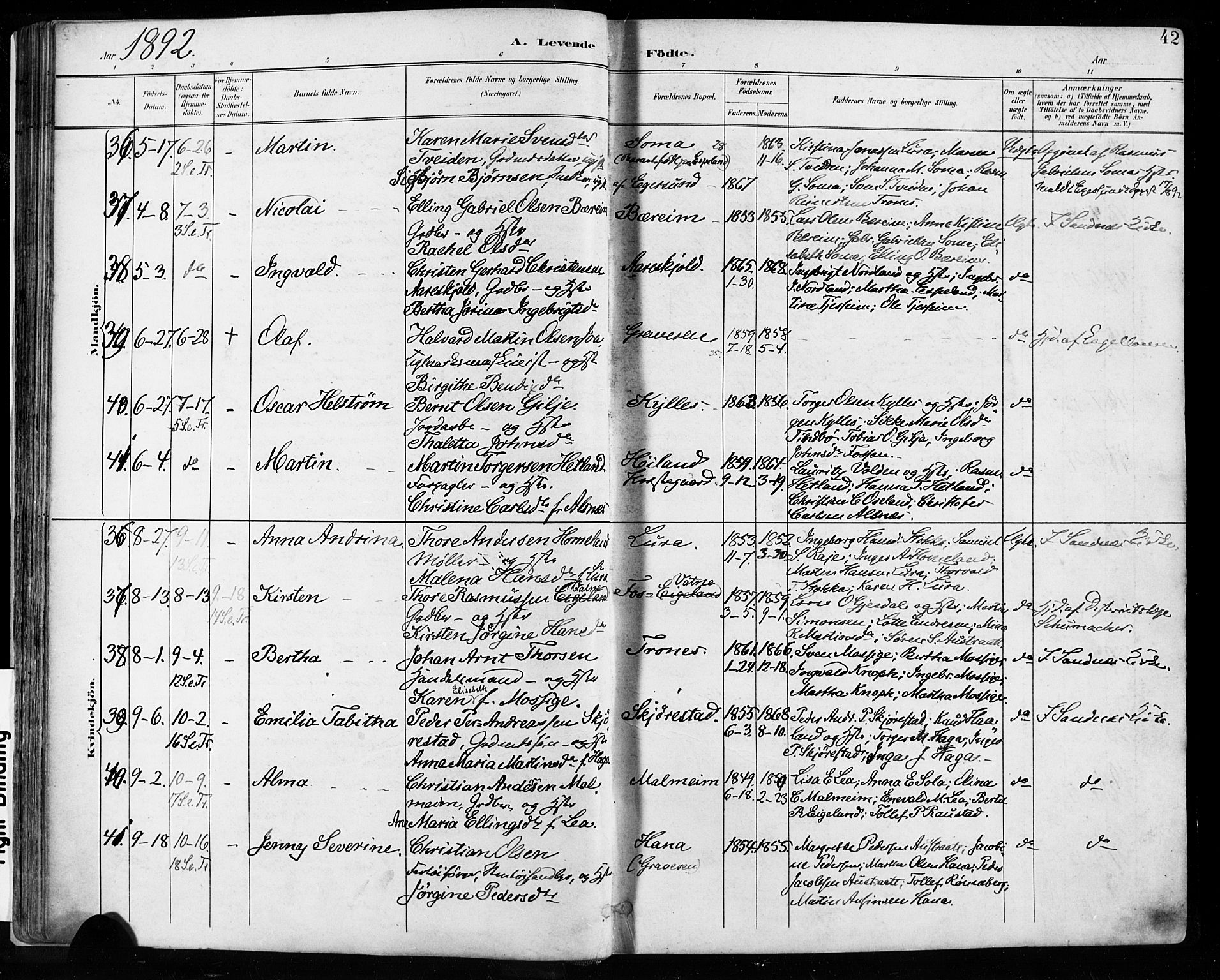 Høyland sokneprestkontor, AV/SAST-A-101799/001/30BA/L0013: Ministerialbok nr. A 13.1, 1889-1898, s. 42