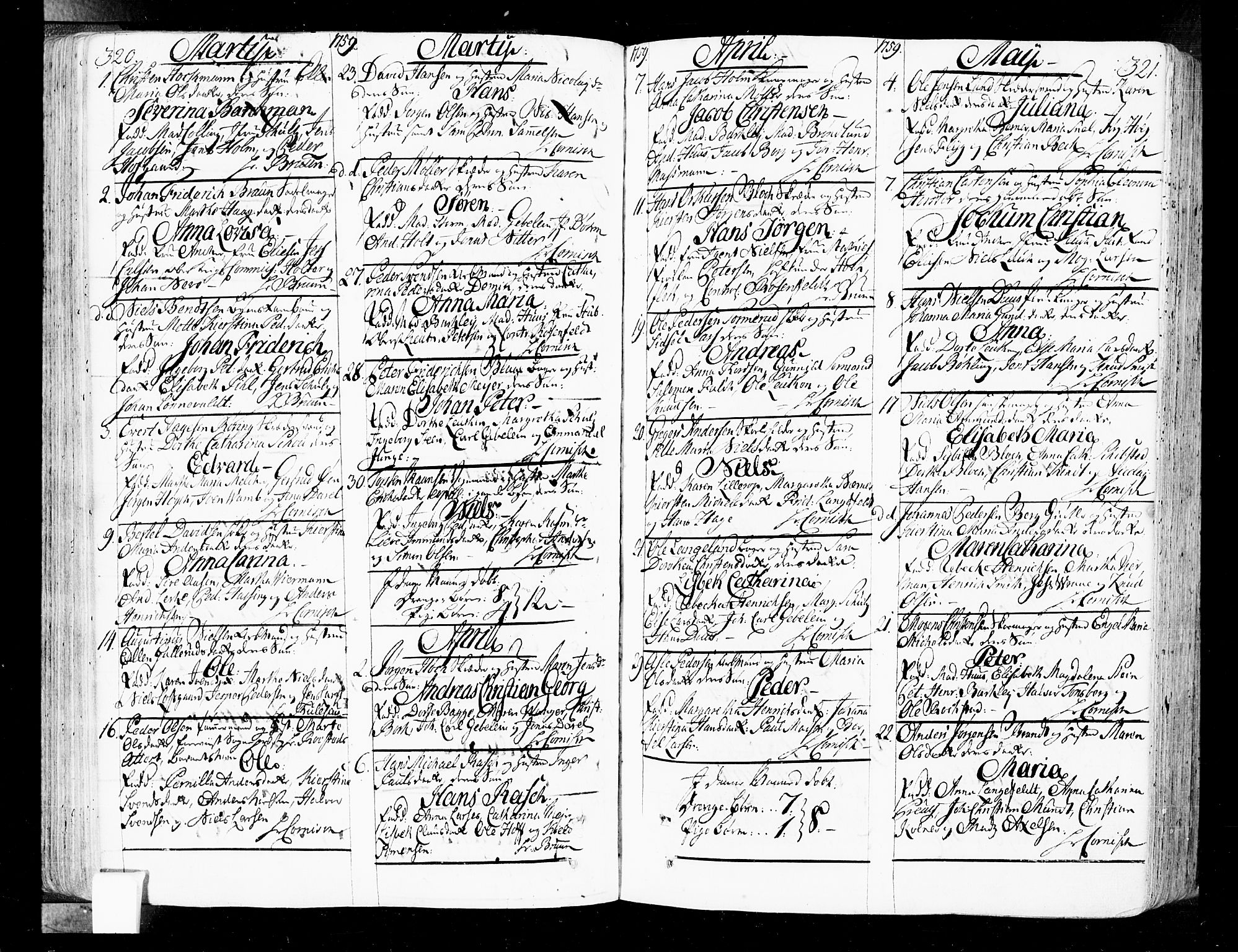 Oslo domkirke Kirkebøker, SAO/A-10752/F/Fa/L0004: Ministerialbok nr. 4, 1743-1786, s. 320-321