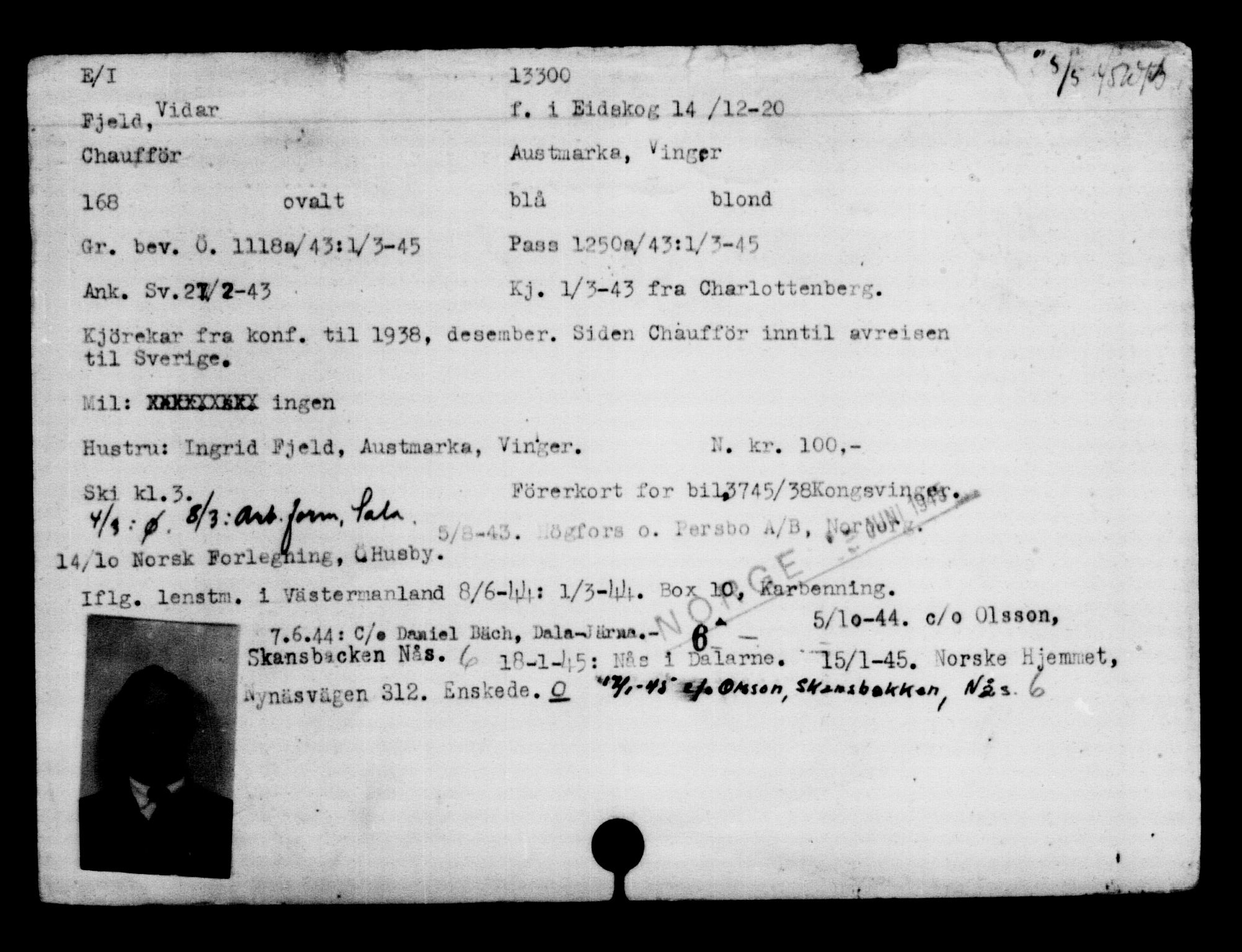 Den Kgl. Norske Legasjons Flyktningskontor, AV/RA-S-6753/V/Va/L0007: Kjesäterkartoteket.  Flyktningenr. 12700-15723, 1940-1945, s. 686