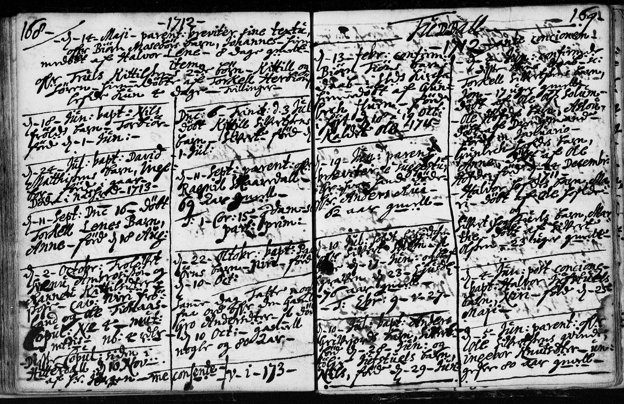 Hjartdal kirkebøker, SAKO/A-270/F/Fa/L0001: Ministerialbok nr. I 1, 1685-1714, s. 168-169