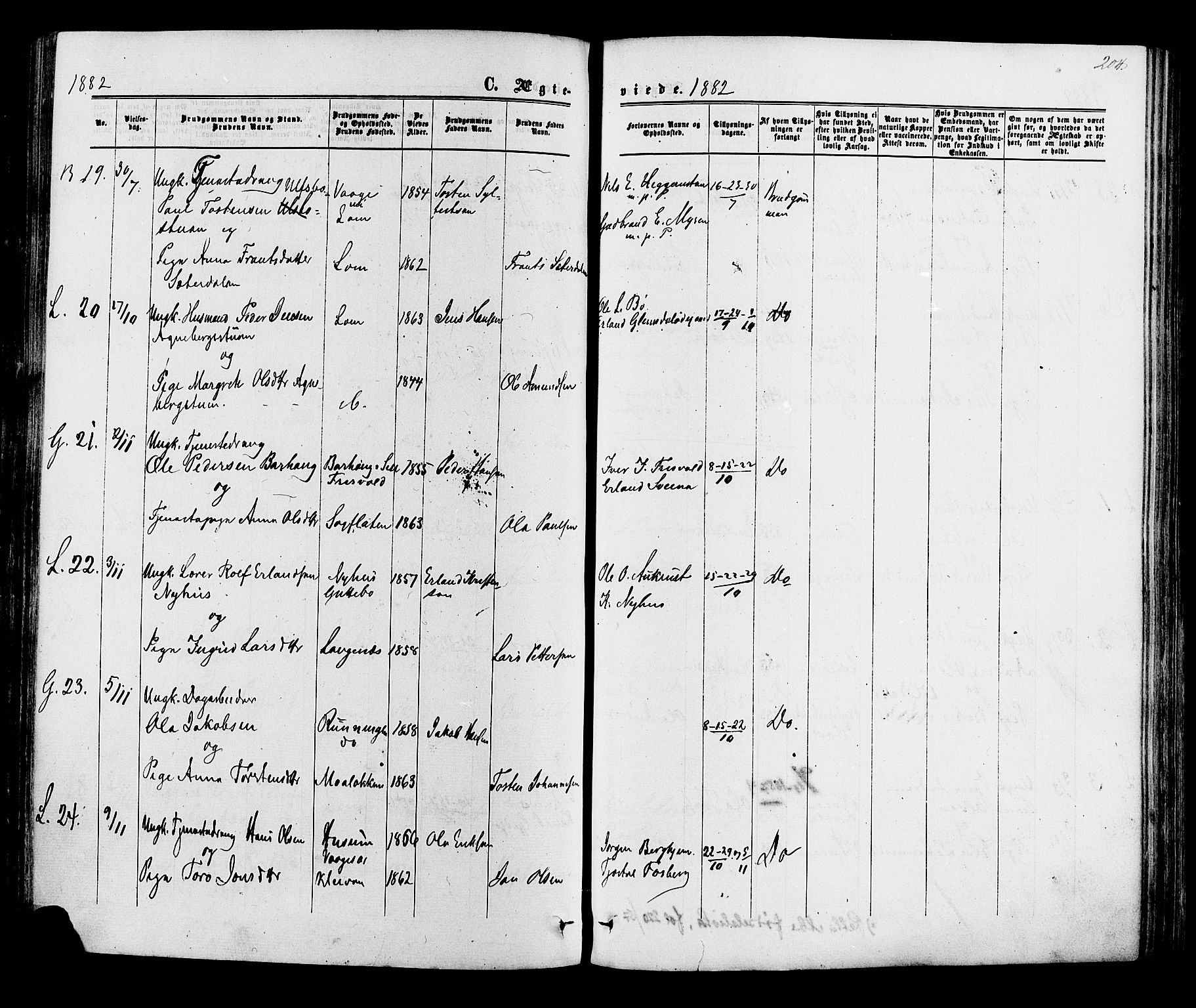 Lom prestekontor, AV/SAH-PREST-070/K/L0007: Ministerialbok nr. 7, 1863-1884, s. 204