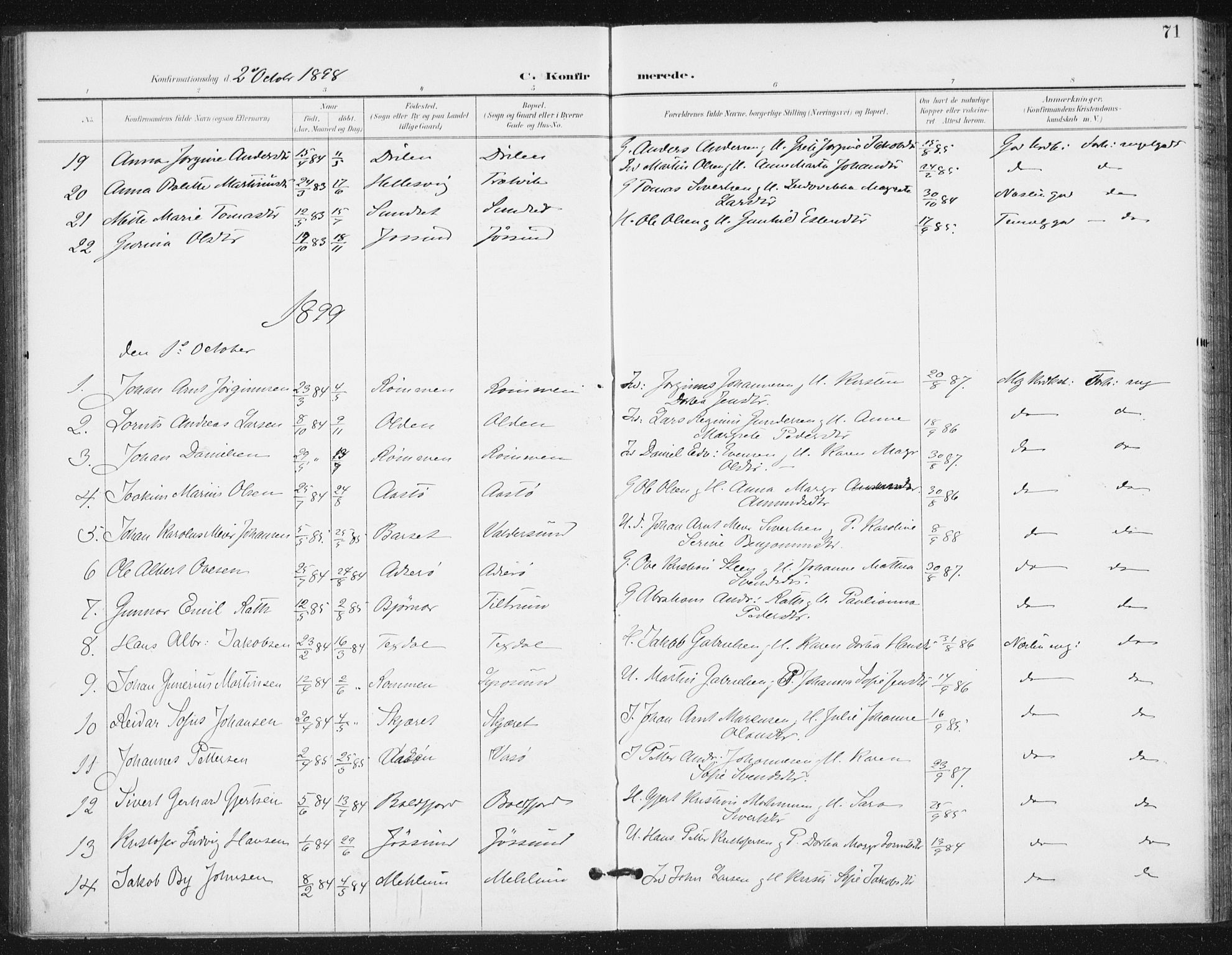 Ministerialprotokoller, klokkerbøker og fødselsregistre - Sør-Trøndelag, AV/SAT-A-1456/654/L0664: Ministerialbok nr. 654A02, 1895-1907, s. 71