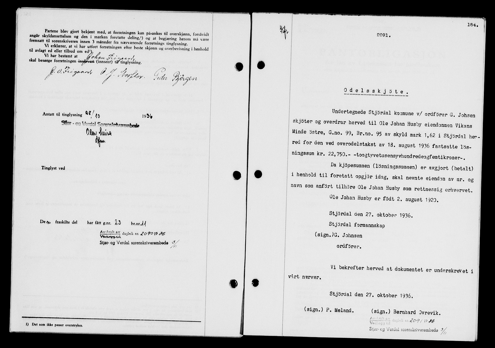 Stjør- og Verdal sorenskriveri, SAT/A-4167/1/2/2C/L0078: Pantebok nr. 46, 1936-1937, Dagboknr: 2091/1936