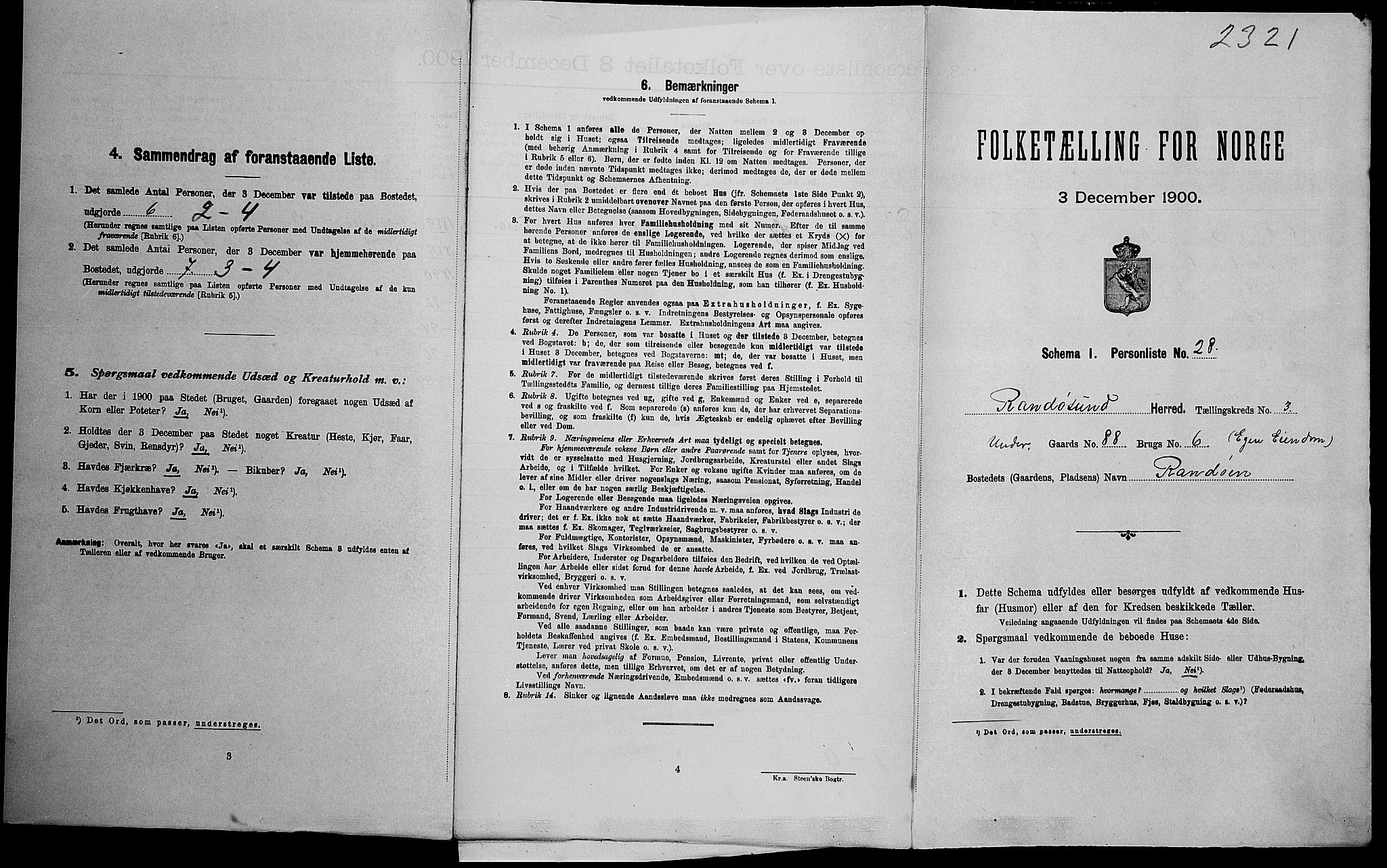 SAK, Folketelling 1900 for 1011 Randesund herred, 1900, s. 399