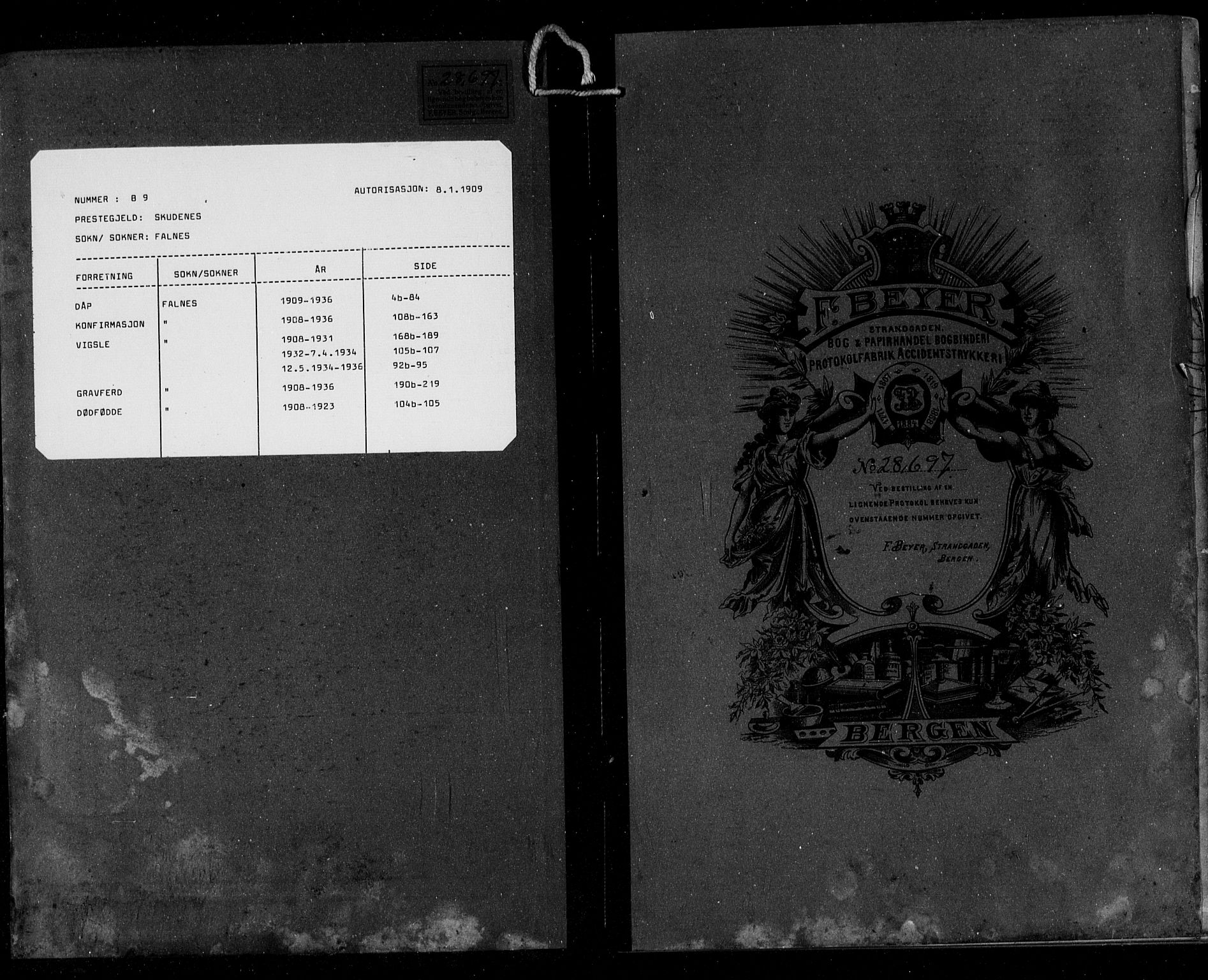 Skudenes sokneprestkontor, AV/SAST-A -101849/H/Ha/Hab/L0009: Klokkerbok nr. B 9, 1908-1936