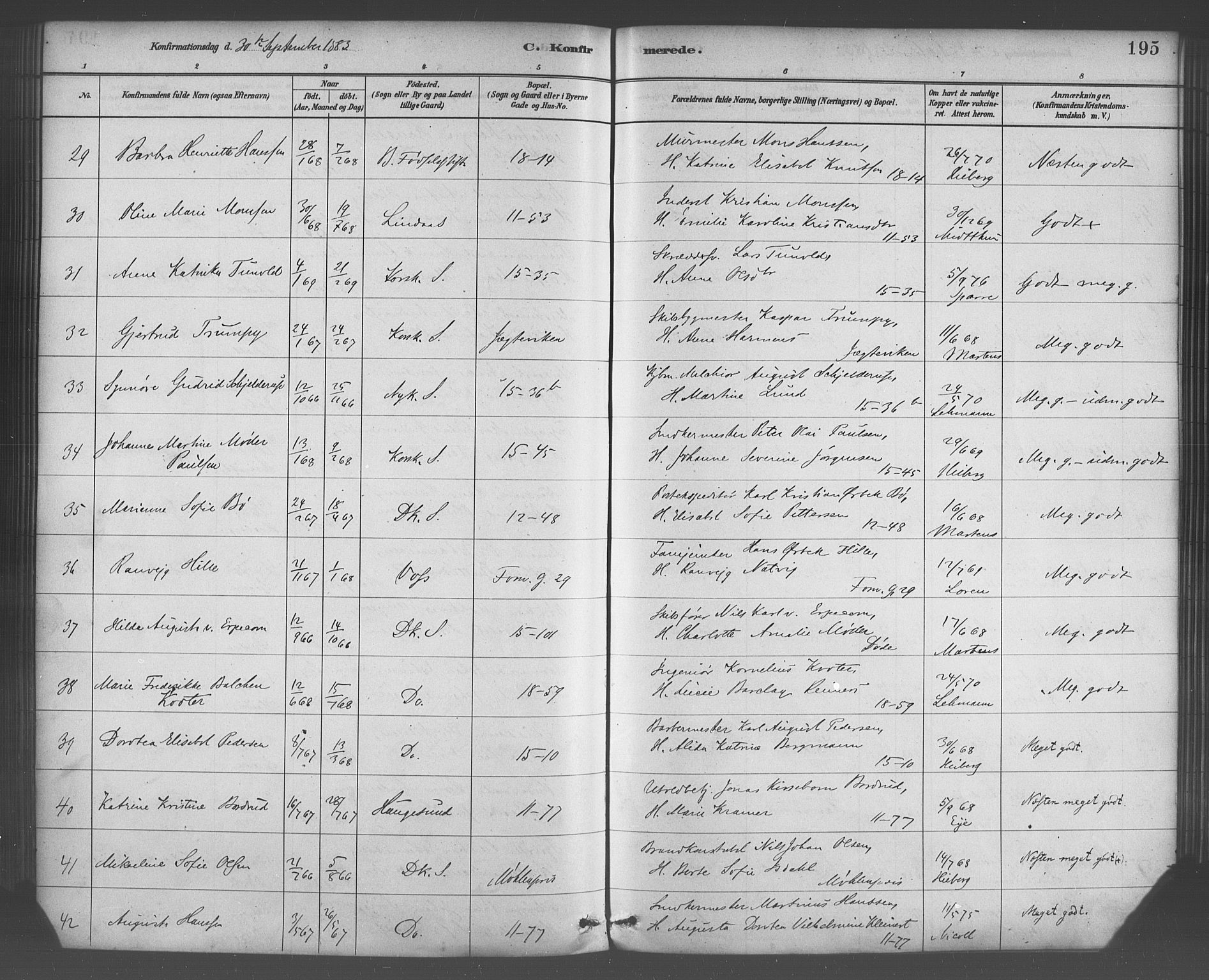 Domkirken sokneprestembete, AV/SAB-A-74801/H/Haa/L0030: Ministerialbok nr. C 5, 1880-1898, s. 195