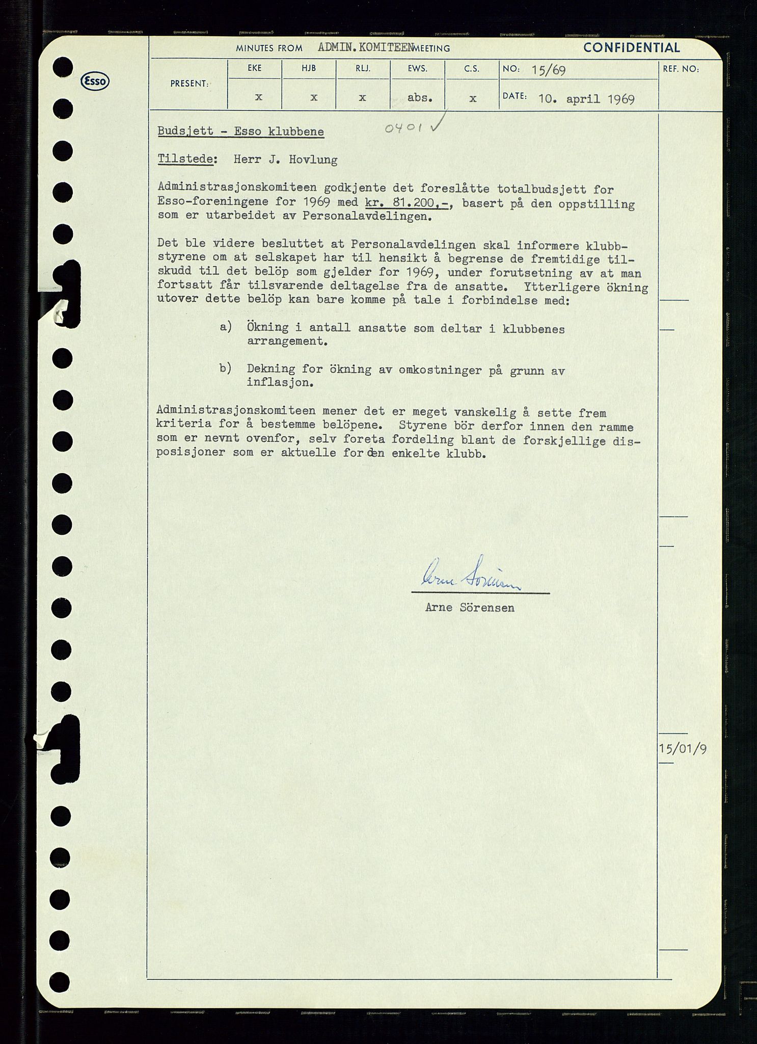 Pa 0982 - Esso Norge A/S, AV/SAST-A-100448/A/Aa/L0003/0001: Den administrerende direksjon Board minutes (styrereferater) og Bedriftforsamlingsprotokoll / Den administrerende direksjon Board minutes (styrereferater), 1969, s. 70