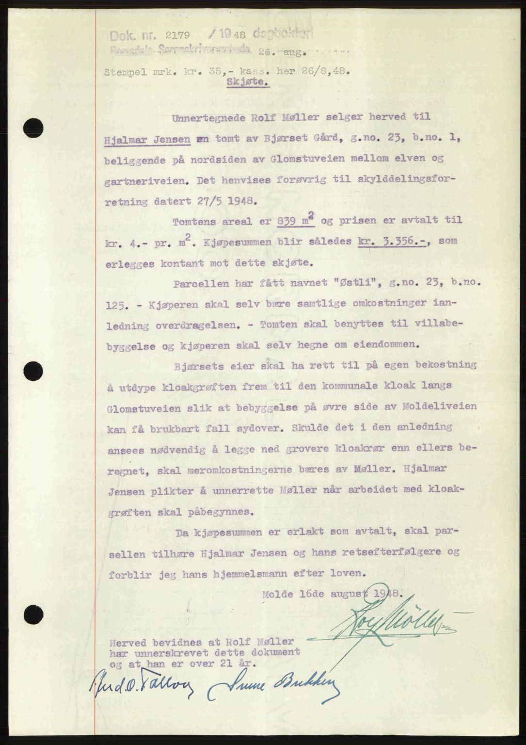 Romsdal sorenskriveri, SAT/A-4149/1/2/2C: Pantebok nr. A27, 1948-1948, Dagboknr: 2179/1948