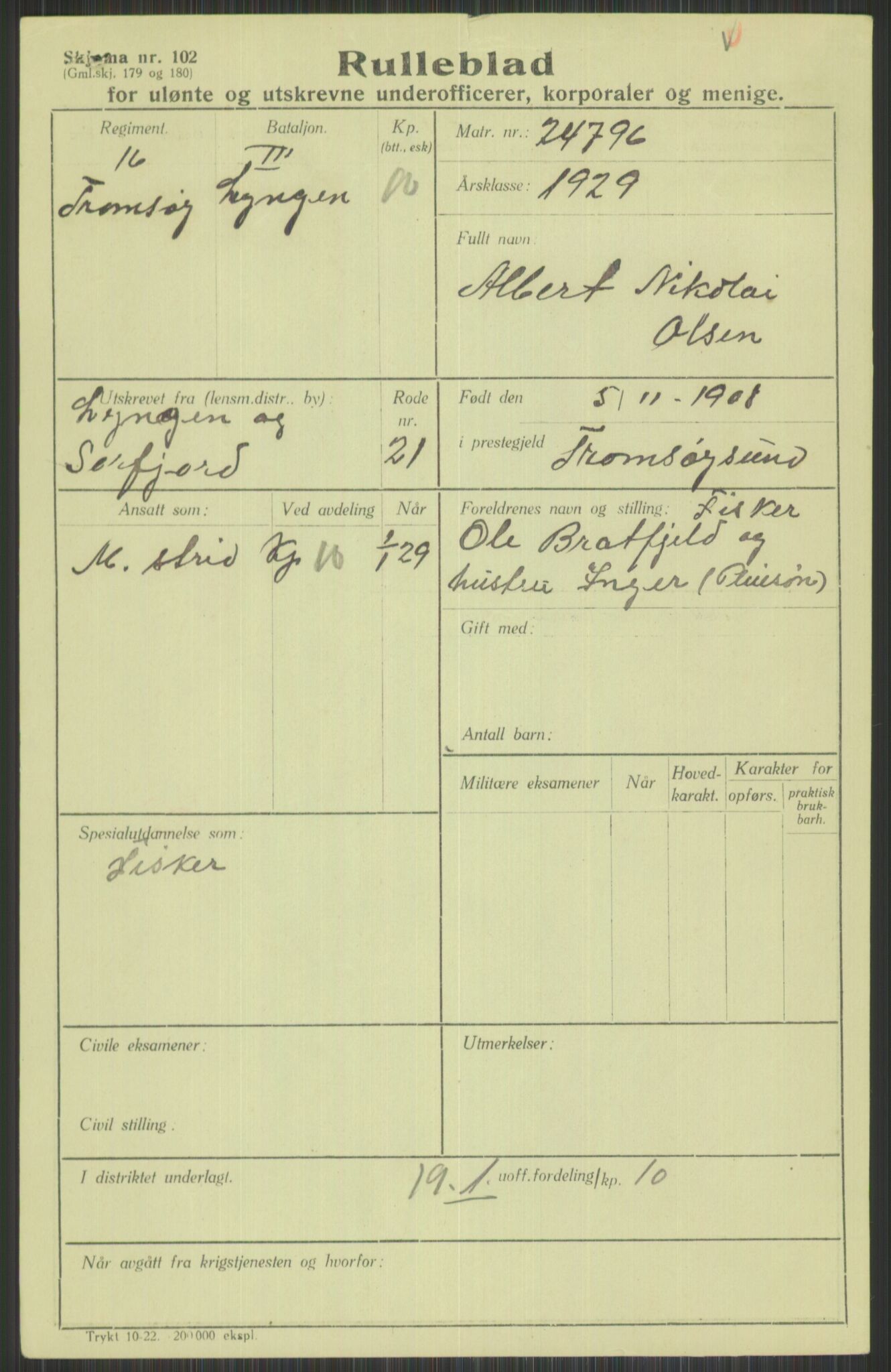 Forsvaret, Troms infanteriregiment nr. 16, AV/RA-RAFA-3146/P/Pa/L0013/0004: Rulleblad / Rulleblad for regimentets menige mannskaper, årsklasse 1929, 1929, s. 901