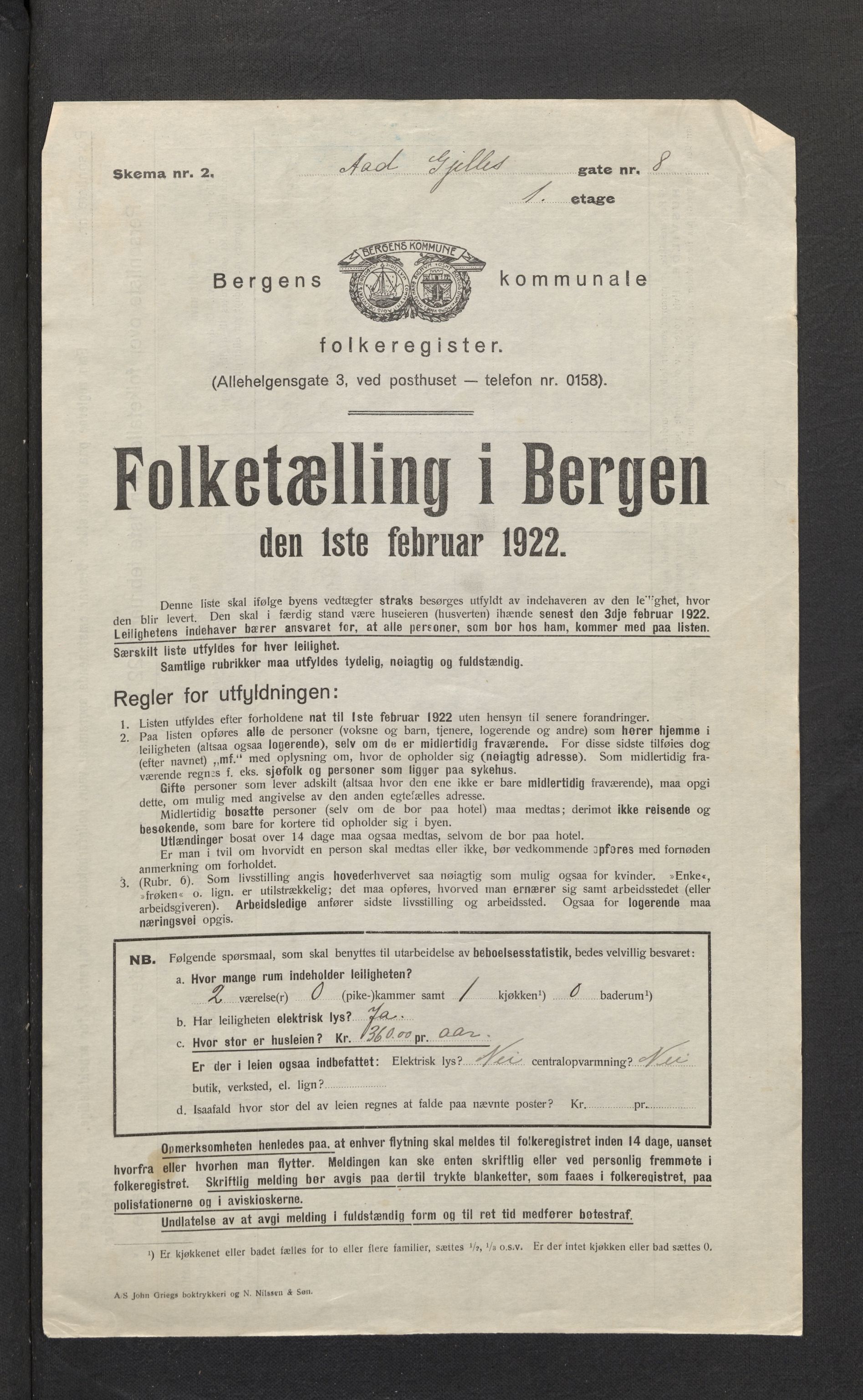 SAB, Kommunal folketelling 1922 for Bergen kjøpstad, 1922, s. 3