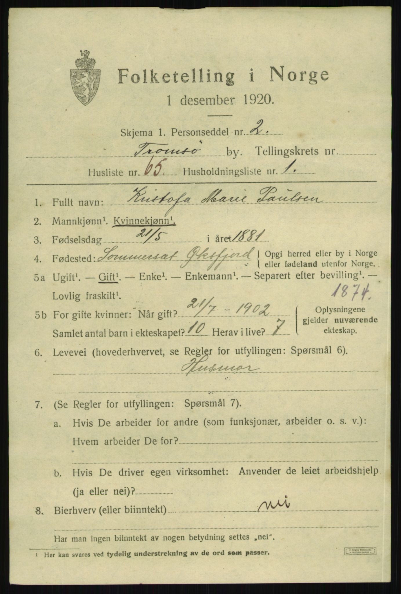 SATØ, Folketelling 1920 for 1902 Tromsø kjøpstad, 1920, s. 13104