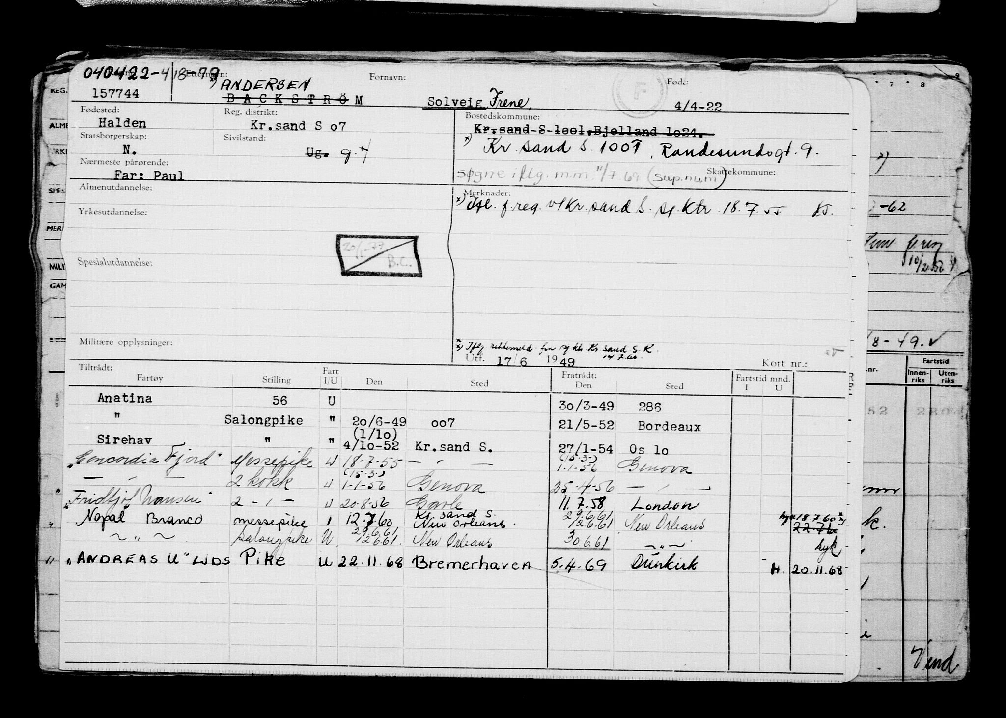 Direktoratet for sjømenn, AV/RA-S-3545/G/Gb/L0205: Hovedkort, 1922, s. 74