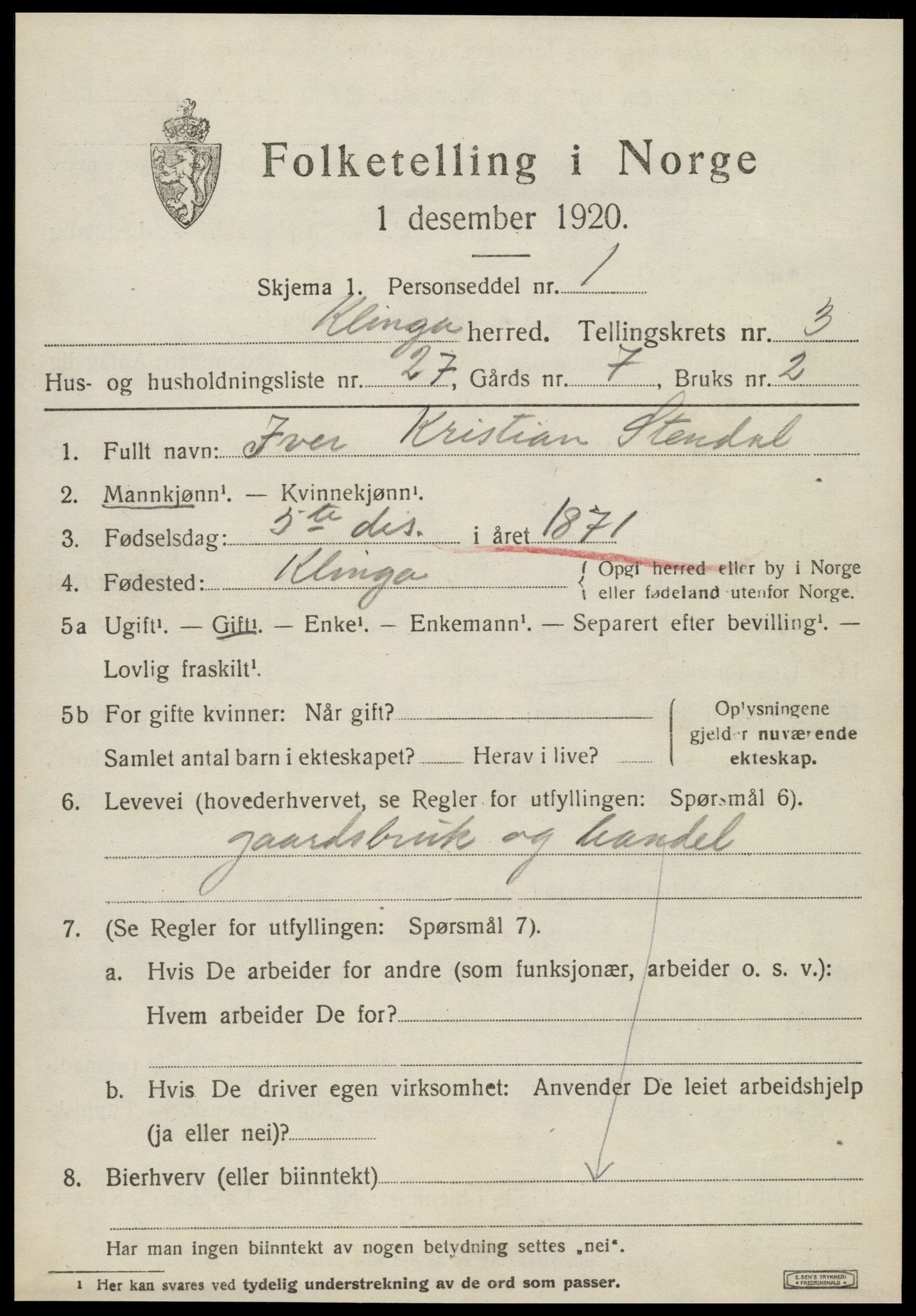 SAT, Folketelling 1920 for 1746 Klinga herred, 1920, s. 2387