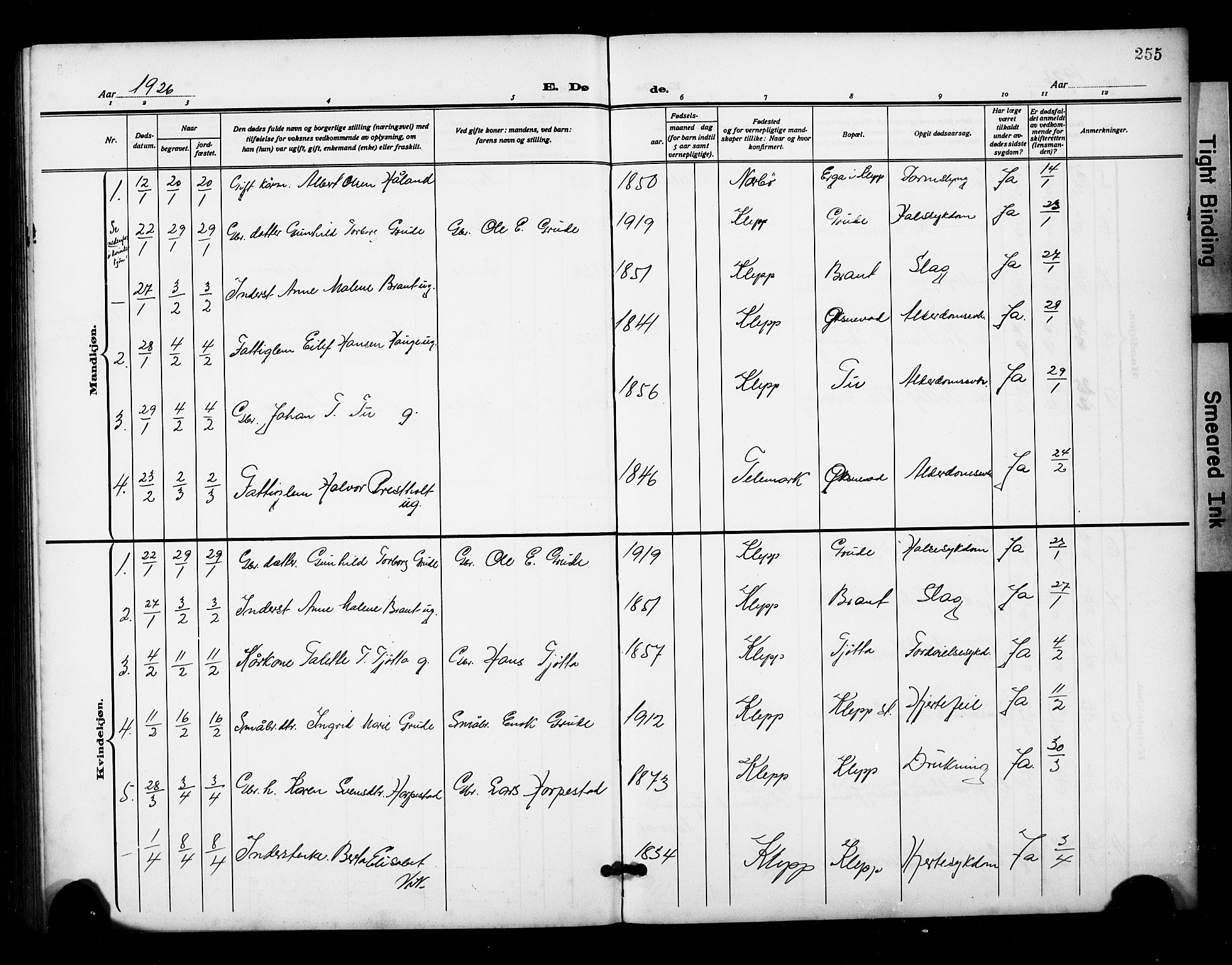 Klepp sokneprestkontor, AV/SAST-A-101803/001/3/30BB/L0007: Klokkerbok nr. B 7, 1908-1934, s. 255