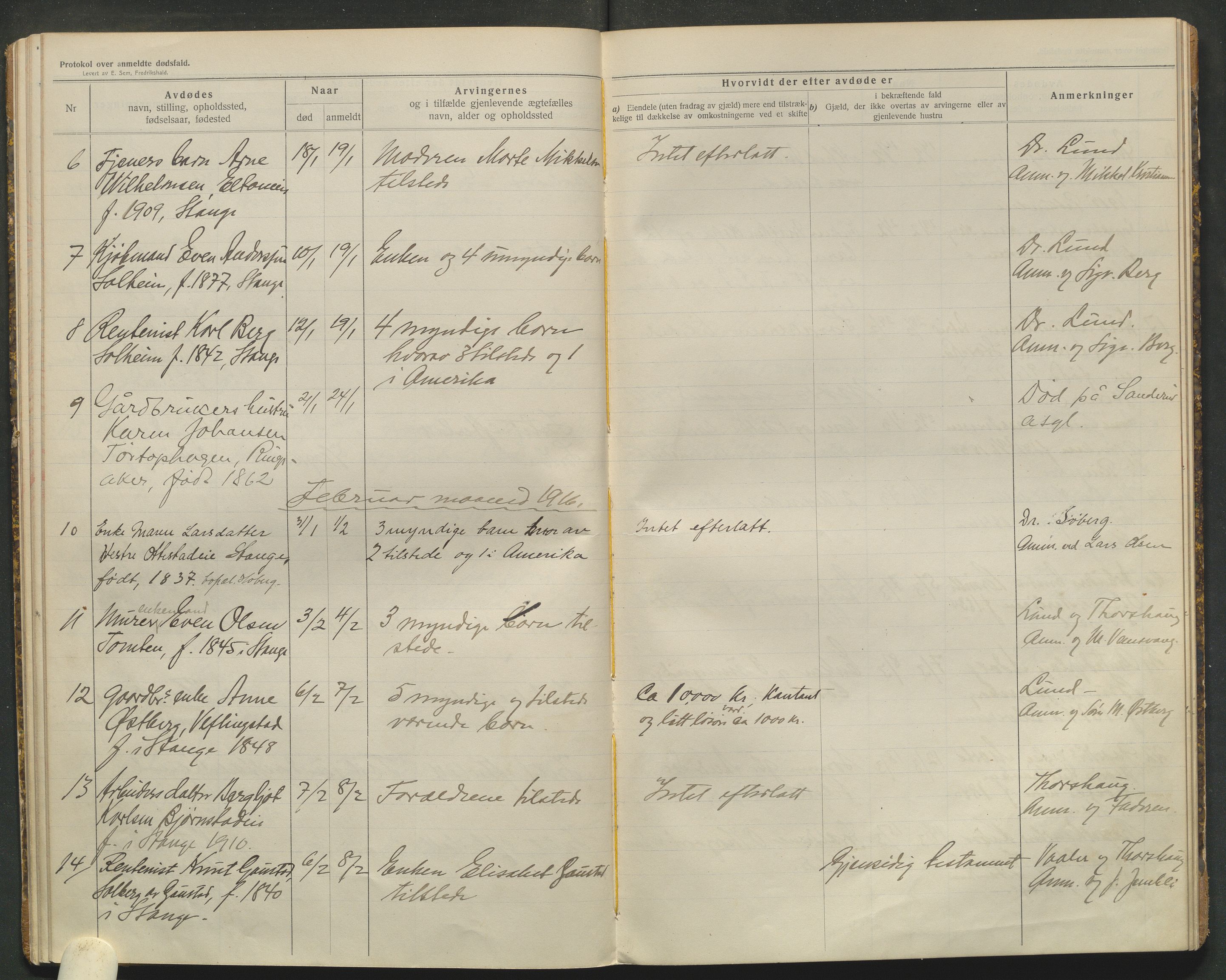Stange lensmannskontor, AV/SAH-LHS-020/H/Ha/Haa/L0001/0002: Dødsfallsprotokoller / Dødsfallsprotokoll, 1914-1918