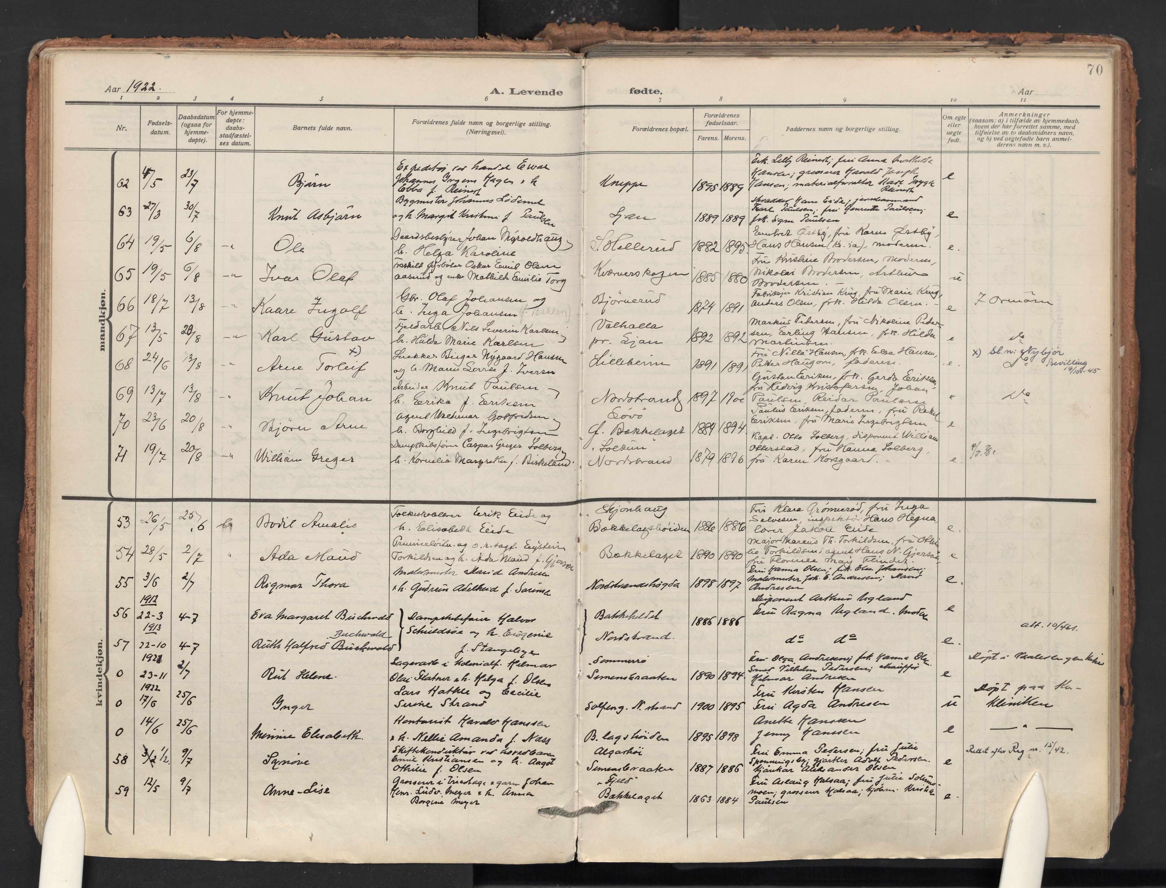 Nordstrand prestekontor Kirkebøker, AV/SAO-A-10362a/F/Fa/L0002: Ministerialbok nr. 2, 1914-1929, s. 70