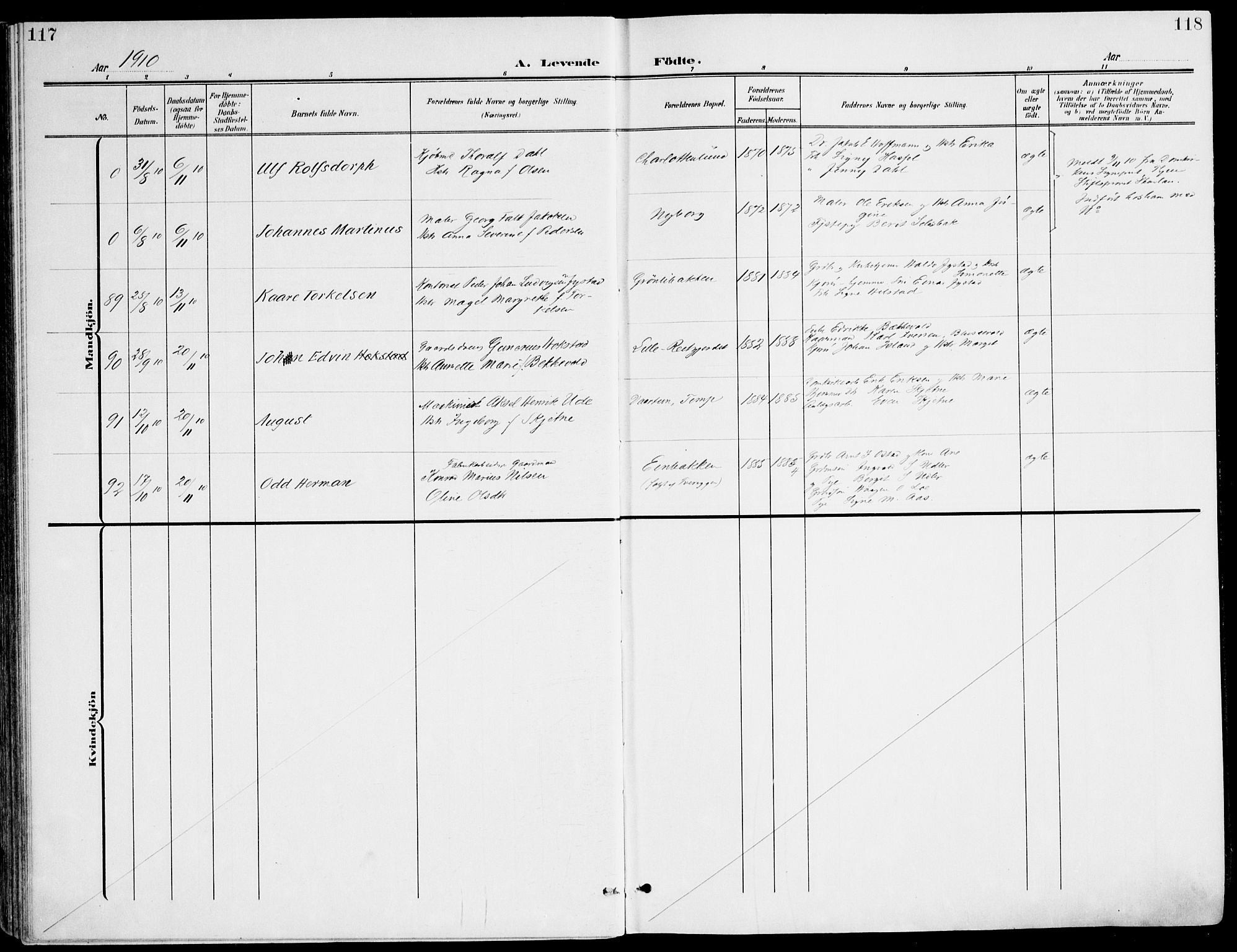 Ministerialprotokoller, klokkerbøker og fødselsregistre - Sør-Trøndelag, AV/SAT-A-1456/607/L0320: Ministerialbok nr. 607A04, 1907-1915, s. 117-118