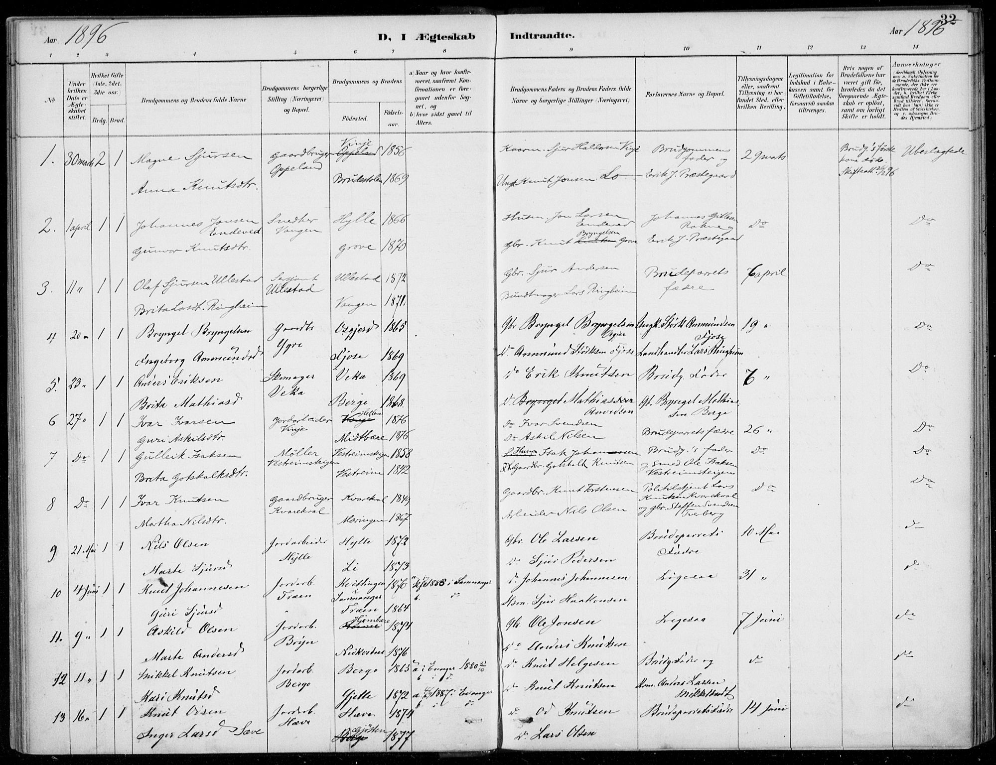 Voss sokneprestembete, AV/SAB-A-79001/H/Haa: Ministerialbok nr. C  1, 1887-1915, s. 32