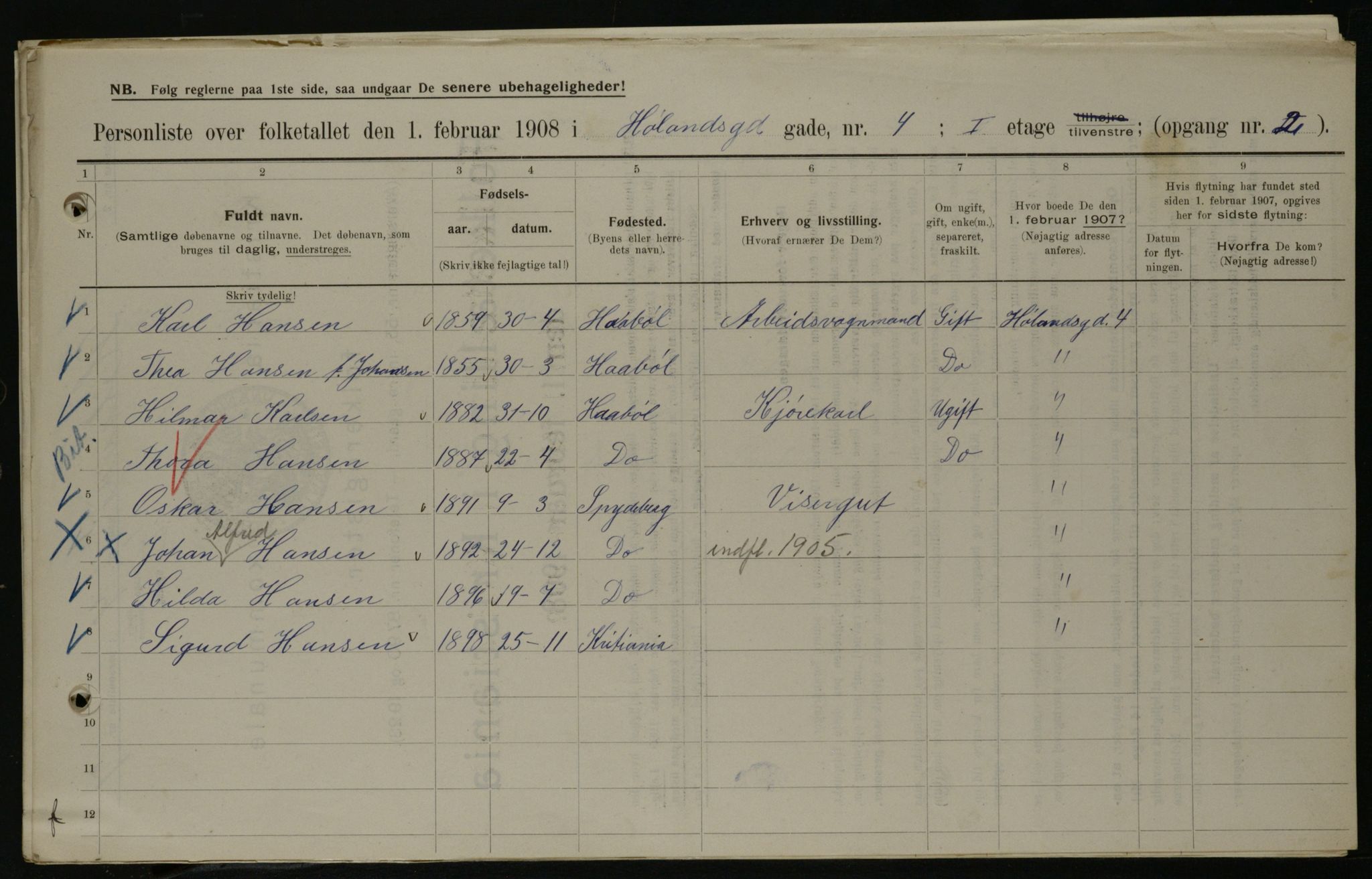 OBA, Kommunal folketelling 1.2.1908 for Kristiania kjøpstad, 1908, s. 38040