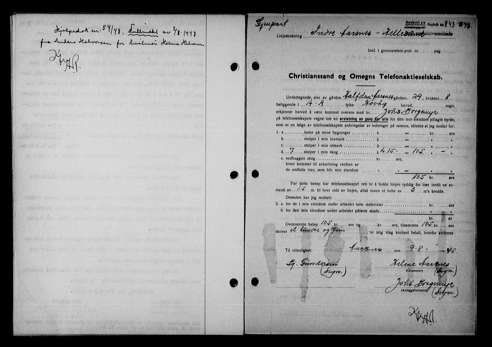 Vestre Nedenes/Sand sorenskriveri, SAK/1221-0010/G/Gb/Gba/L0057: Pantebok nr. A 10, 1947-1948, Dagboknr: 843/1948