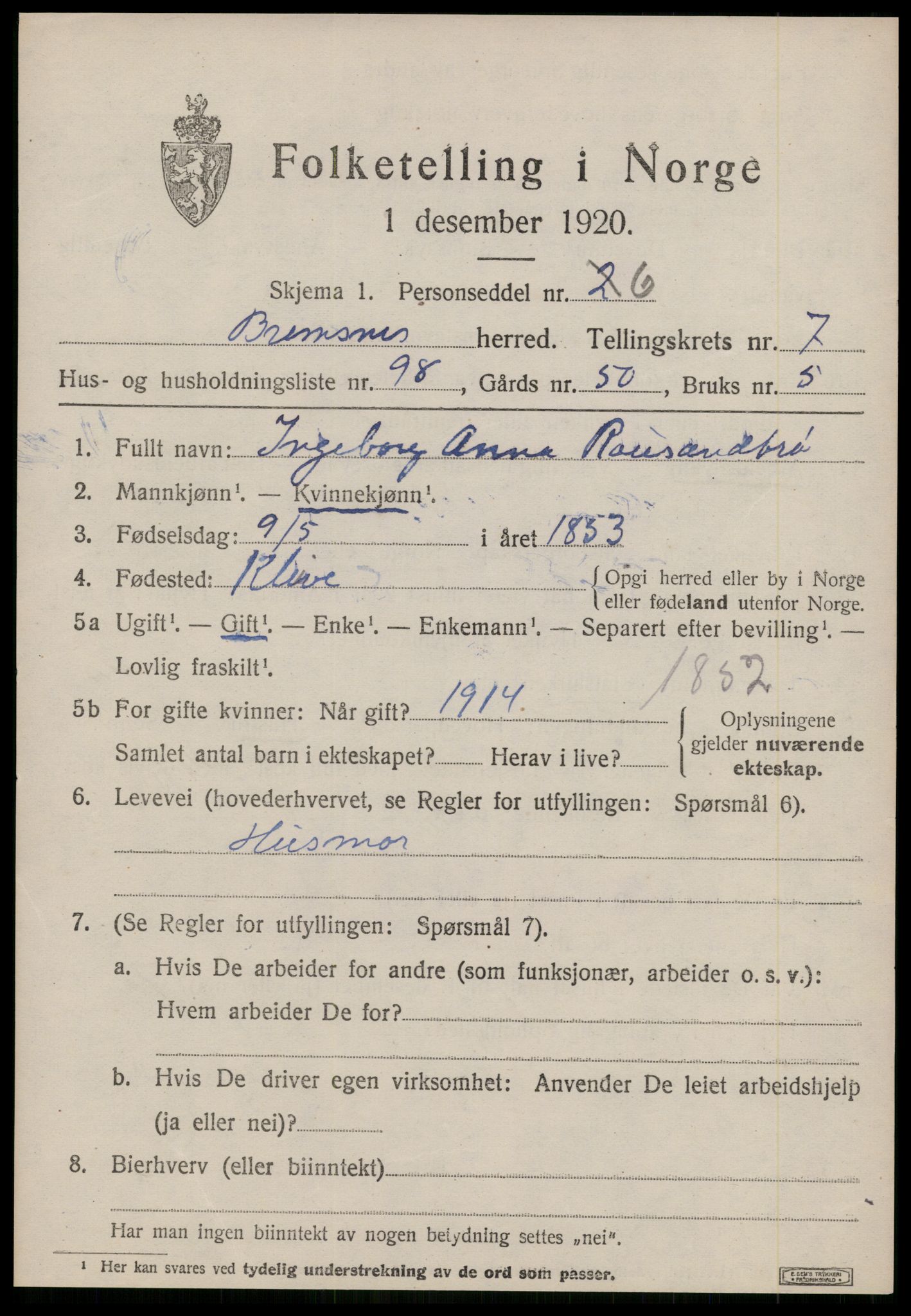 SAT, Folketelling 1920 for 1554 Bremsnes herred, 1920, s. 6731