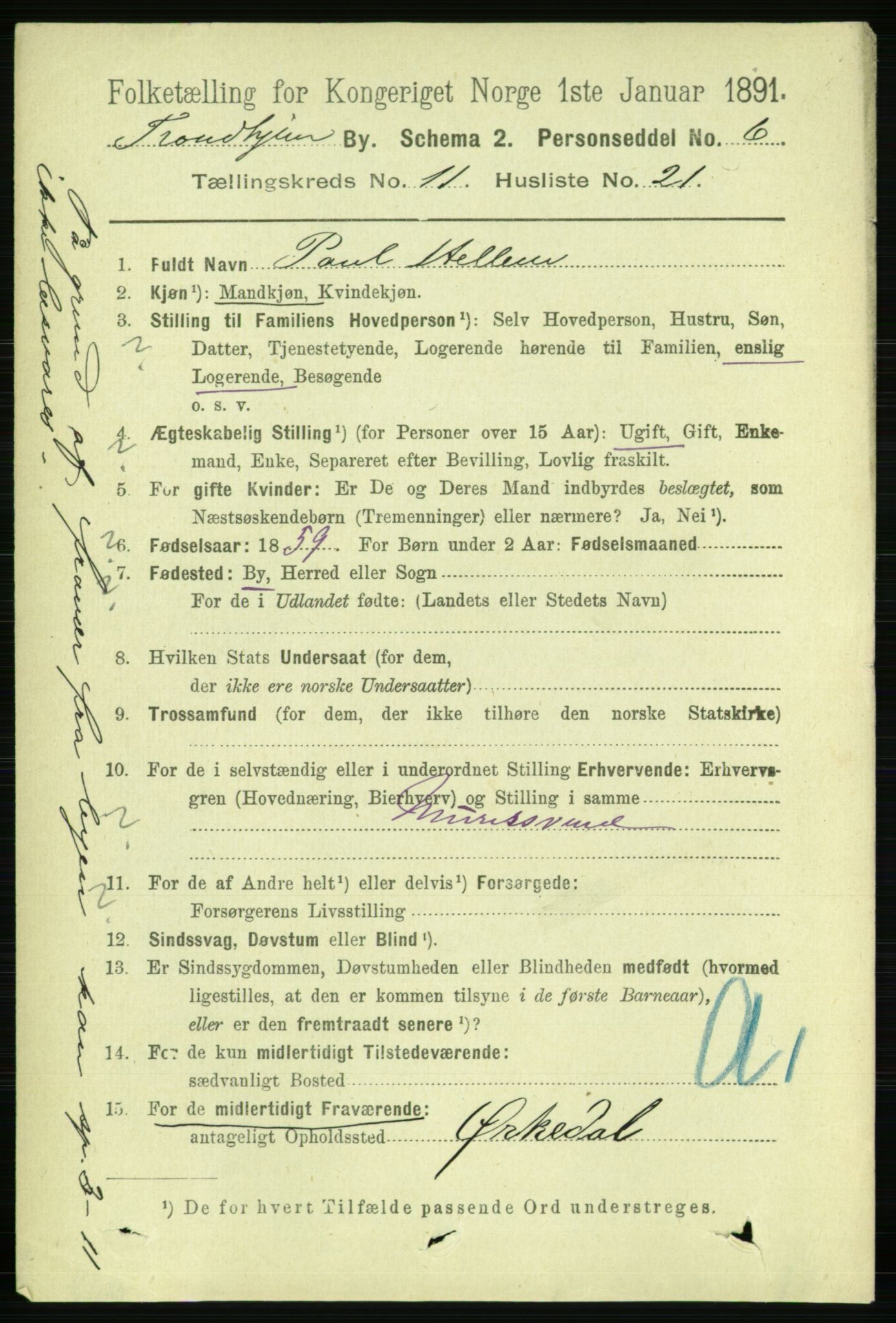 RA, Folketelling 1891 for 1601 Trondheim kjøpstad, 1891, s. 9423