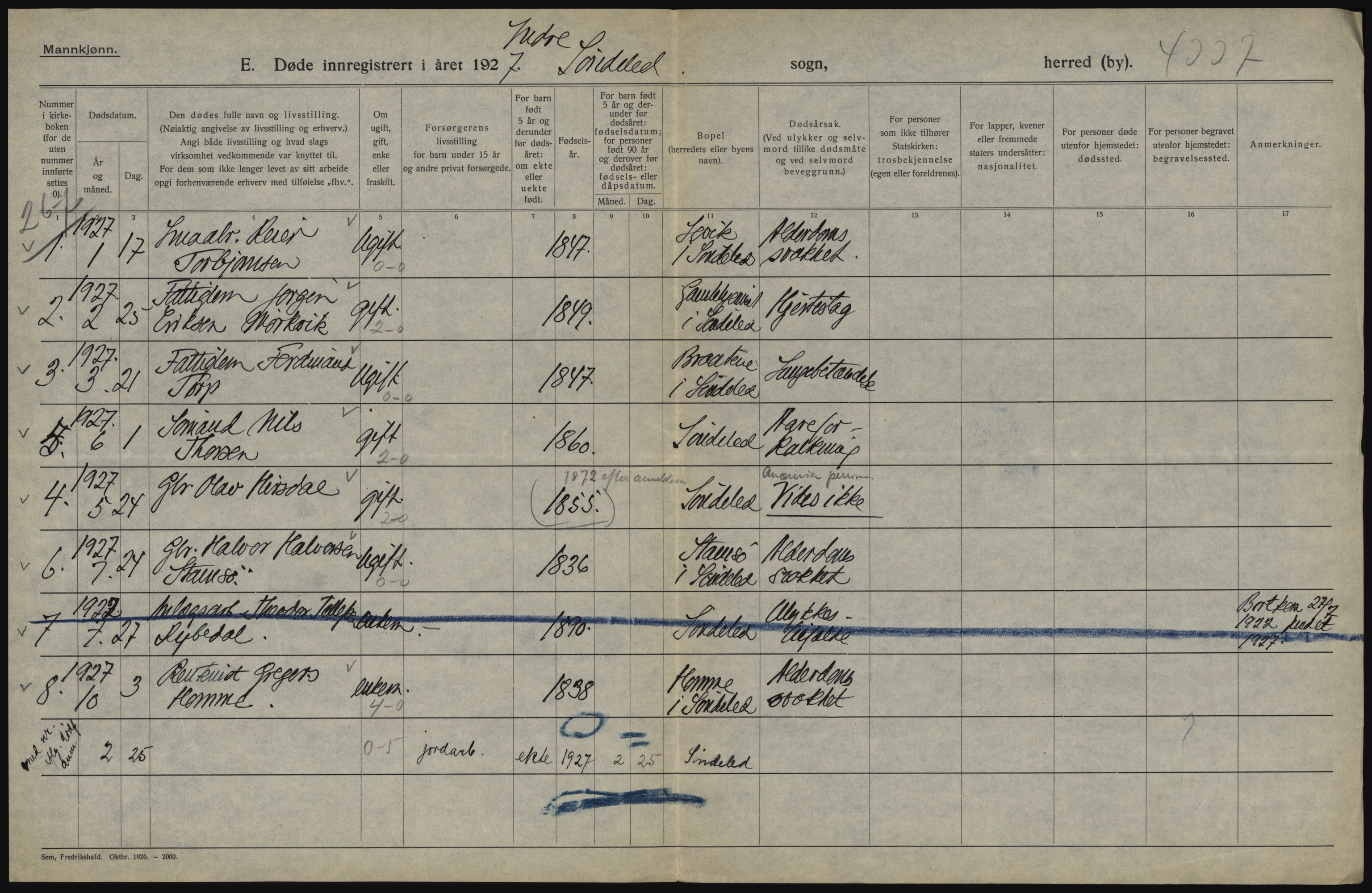 Statistisk sentralbyrå, Sosiodemografiske emner, Befolkning, AV/RA-S-2228/D/Df/Dfc/Dfcg/L0021: Aust-Agder fylke: Levendefødte menn og kvinner, gifte, døde, dødfødte. bygder og byer., 1927, s. 192