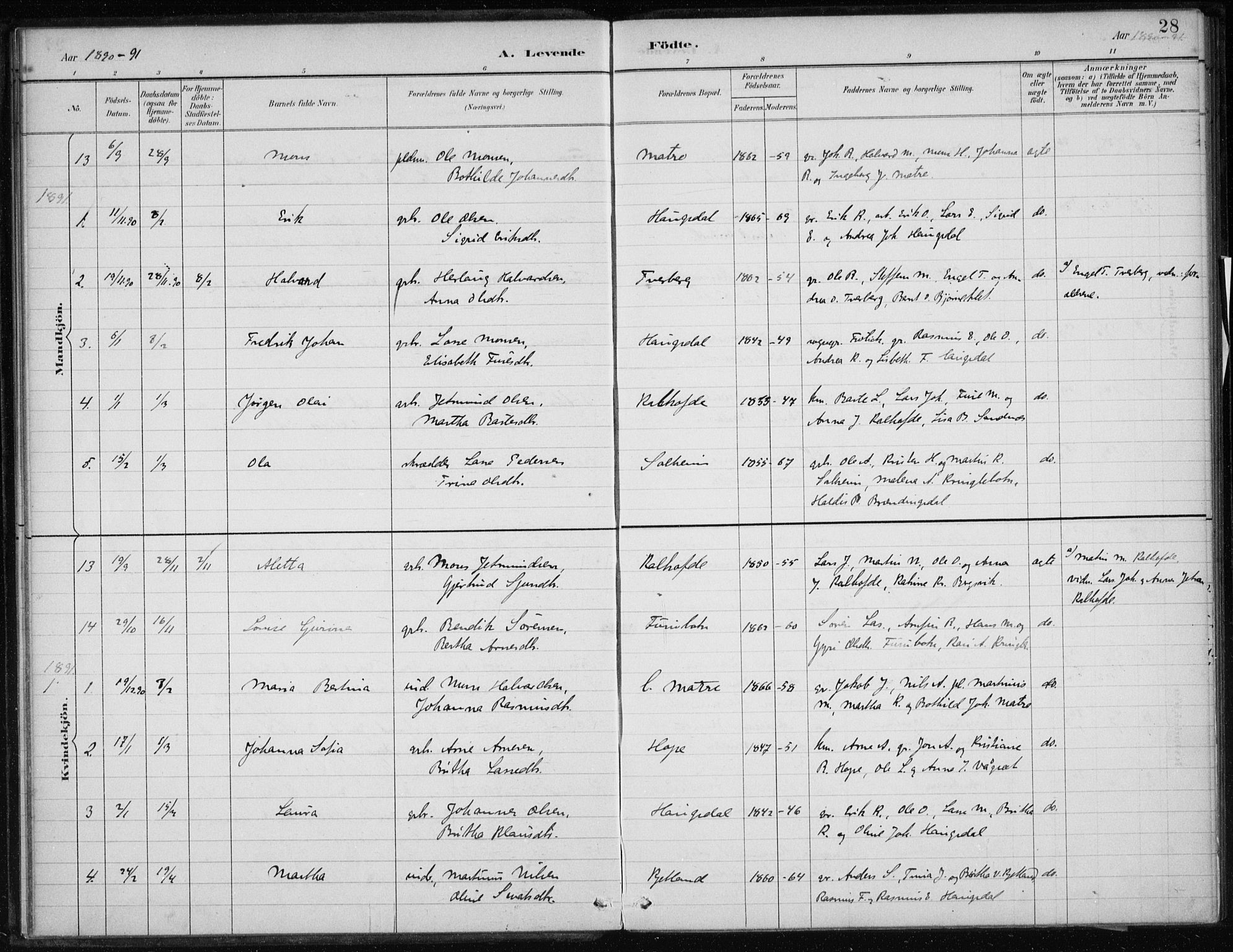 Masfjorden Sokneprestembete, AV/SAB-A-77001: Ministerialbok nr. C  1, 1882-1896, s. 28