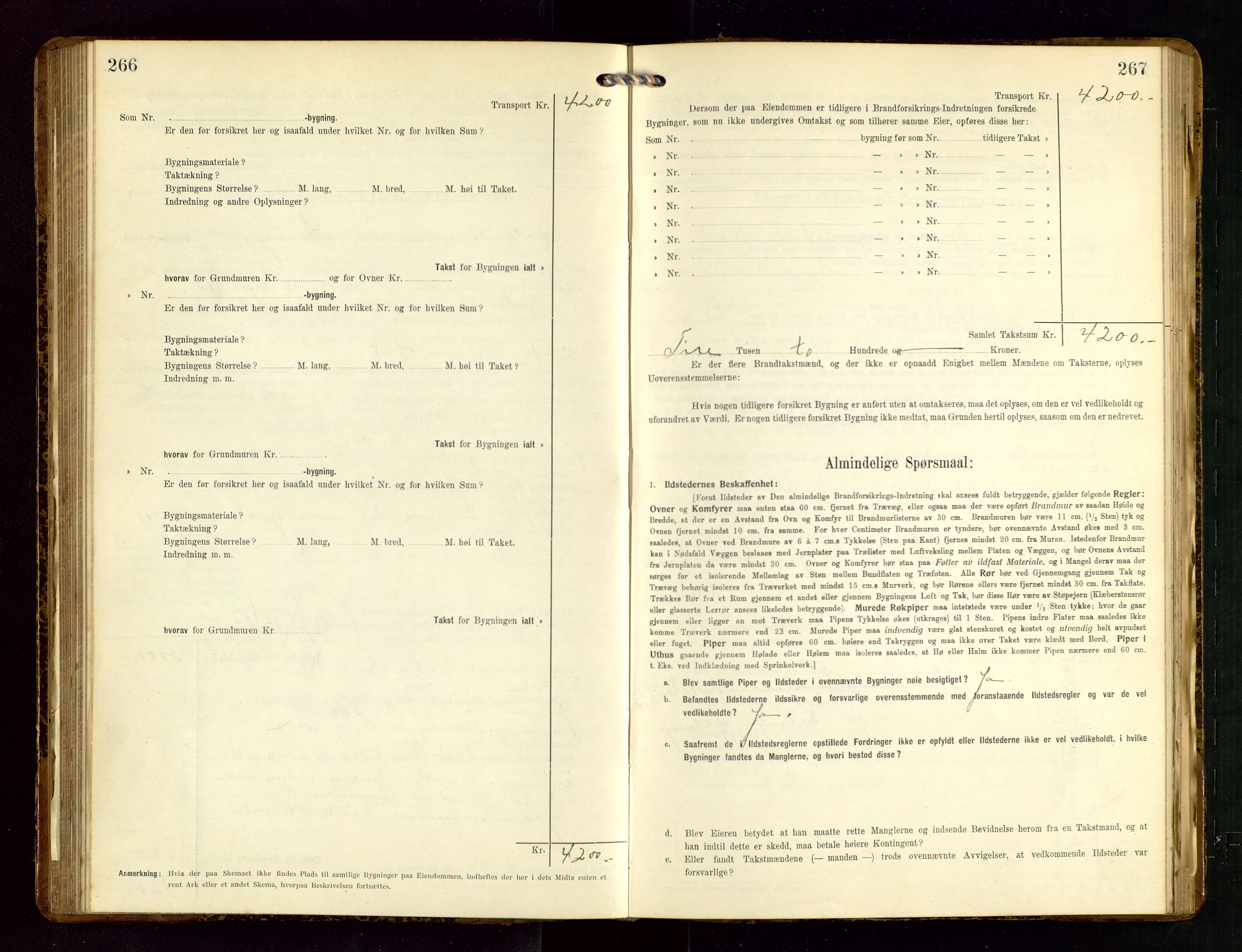 Håland lensmannskontor, AV/SAST-A-100100/Gob/L0005: Branntakstprotokoll - skjematakst. Register i boken., 1915-1917, s. 266-267