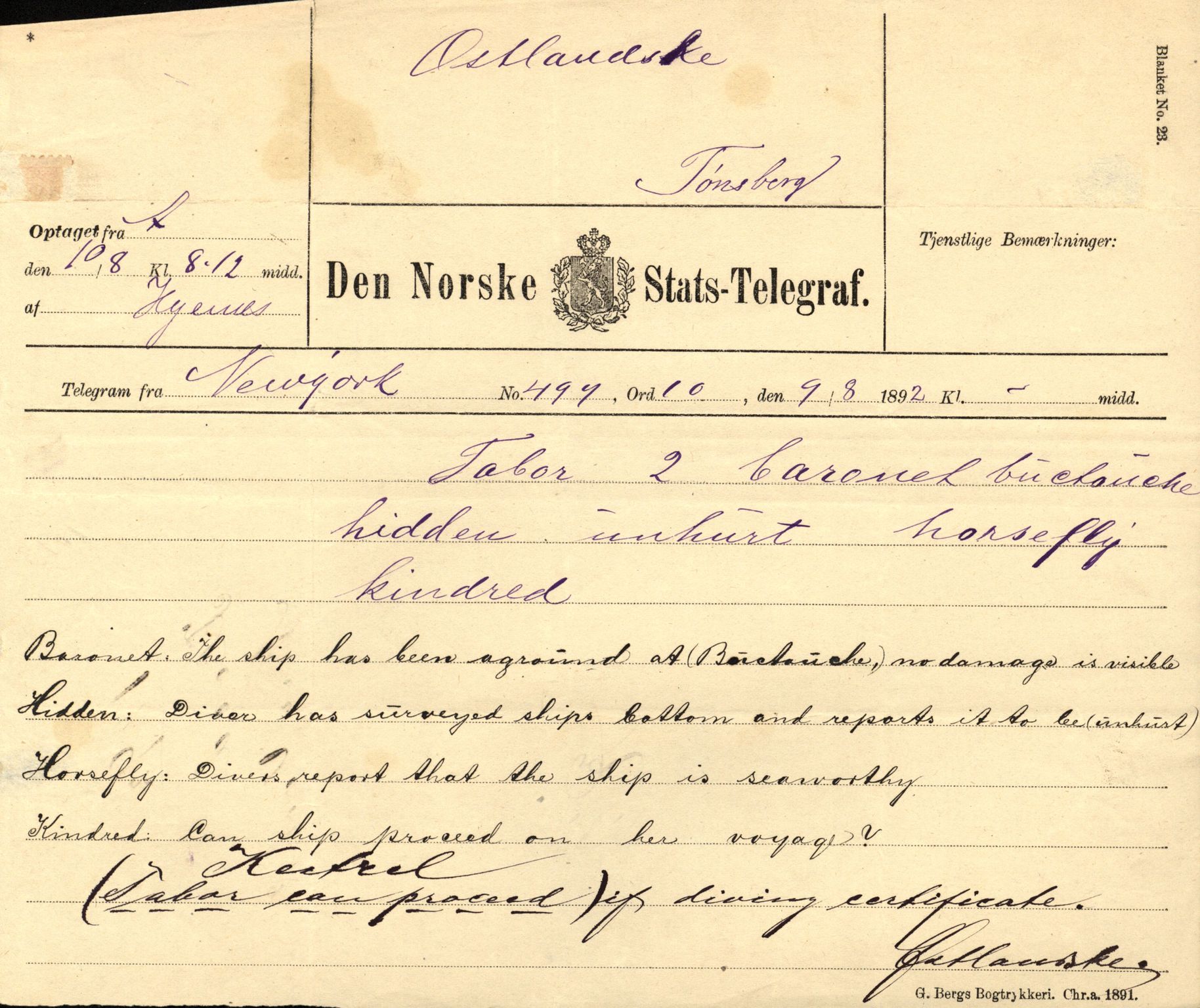 Pa 63 - Østlandske skibsassuranceforening, VEMU/A-1079/G/Ga/L0028/0002: Havaridokumenter / Marie, Favorit, Tabor, Sylphiden, Berthel, America, 1892, s. 50