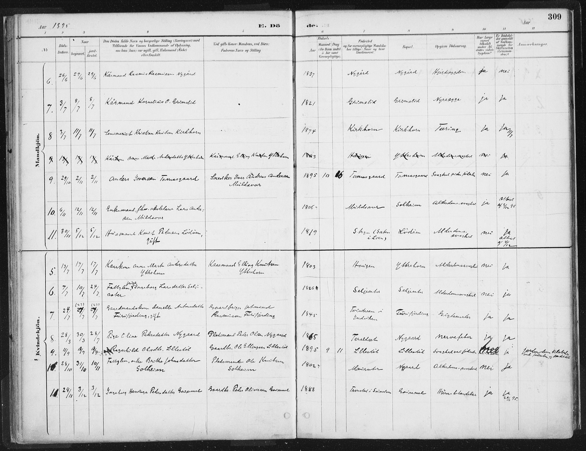 Hornindal sokneprestembete, SAB/A-82401/H/Haa/Haaa/L0003/0002: Ministerialbok nr. A 3B, 1885-1917, s. 309