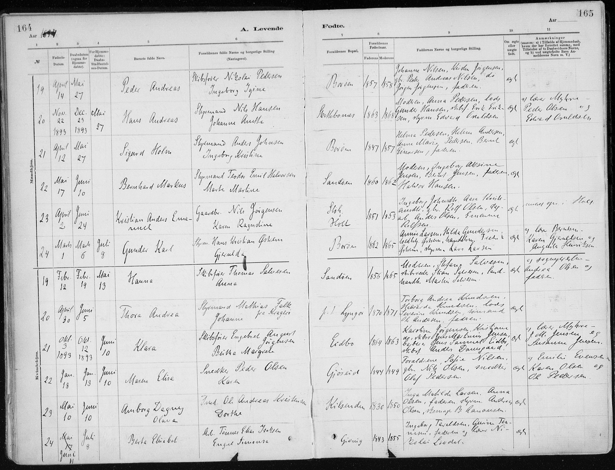 Dypvåg sokneprestkontor, AV/SAK-1111-0007/F/Fa/Faa/L0008: Ministerialbok nr. A 8, 1885-1906, s. 164-165