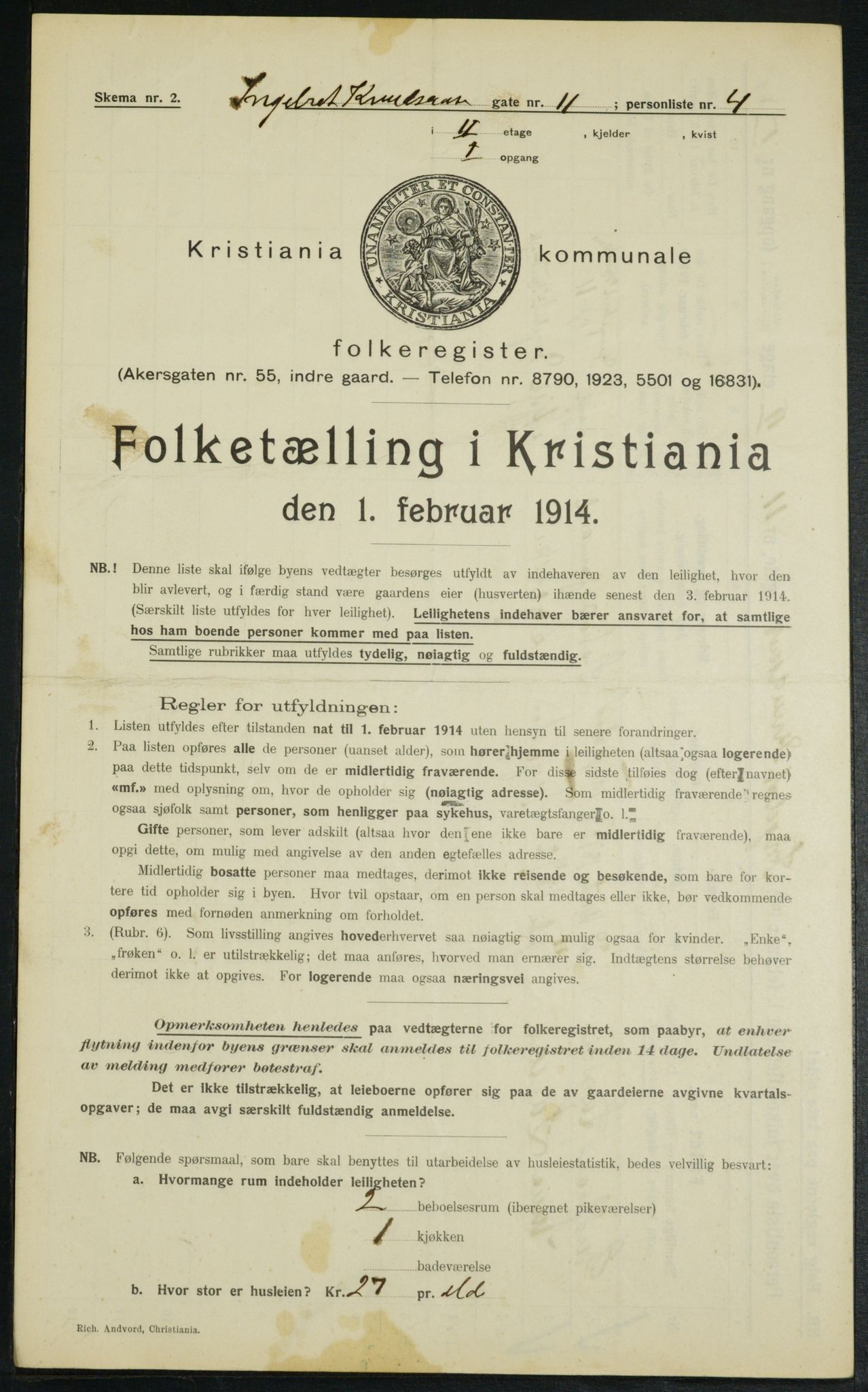 OBA, Kommunal folketelling 1.2.1914 for Kristiania, 1914, s. 43917