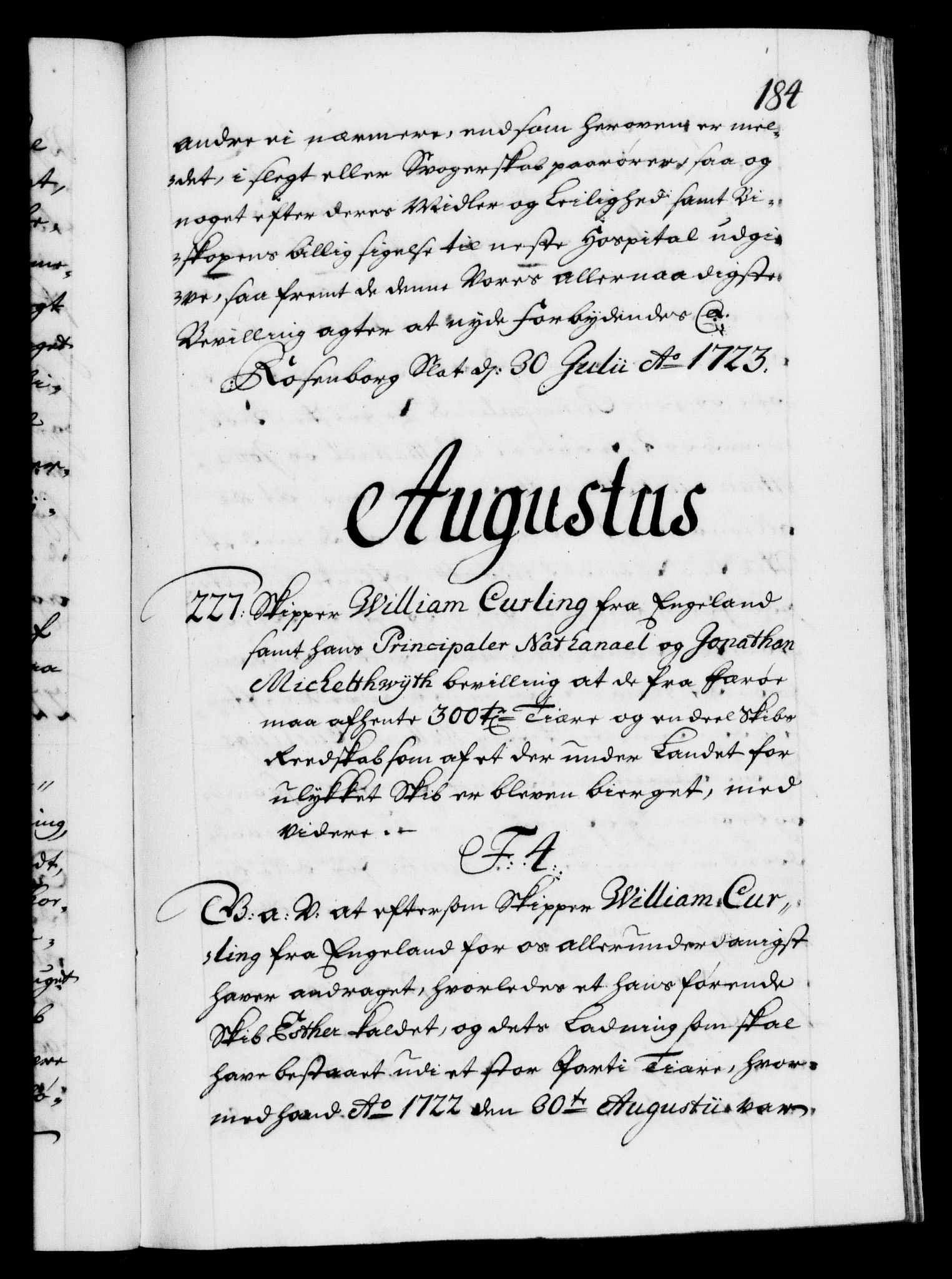 Danske Kanselli 1572-1799, RA/EA-3023/F/Fc/Fca/Fcaa/L0024: Norske registre, 1723-1725, s. 184a