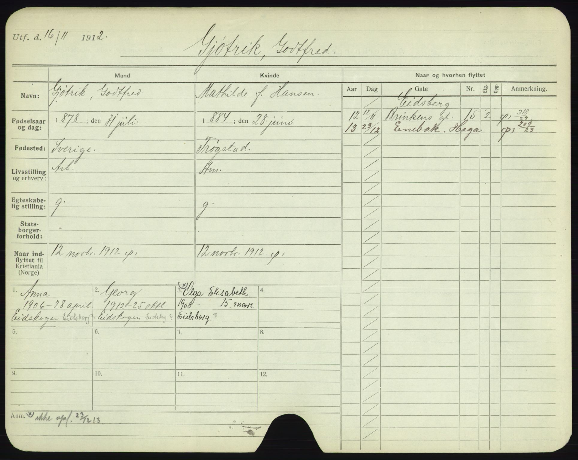 Oslo folkeregister, Registerkort, AV/SAO-A-11715/F/Fa/Fac/L0003: Menn, 1906-1914, s. 498a