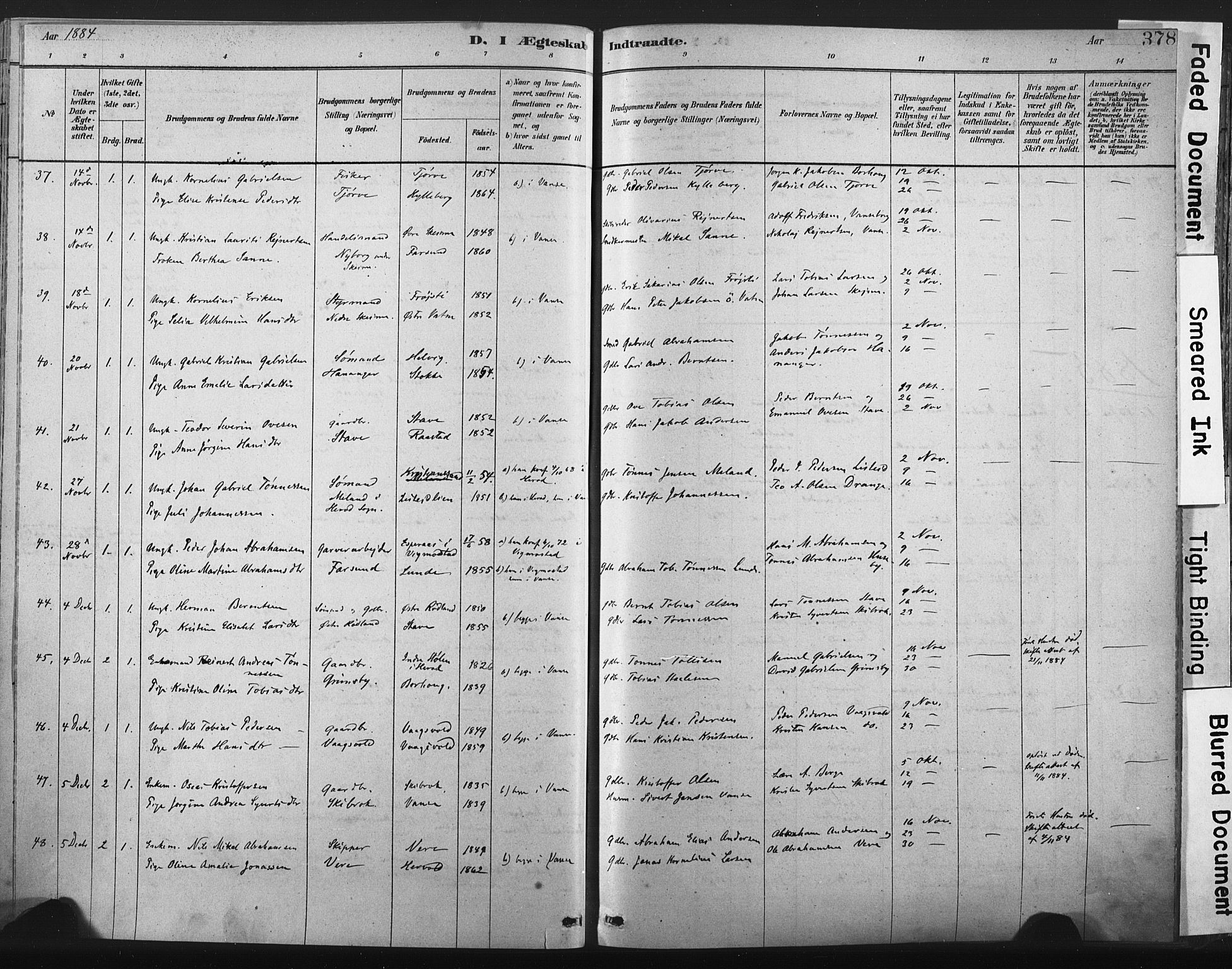 Lista sokneprestkontor, SAK/1111-0027/F/Fa/L0012: Ministerialbok nr. A 12, 1879-1903, s. 378