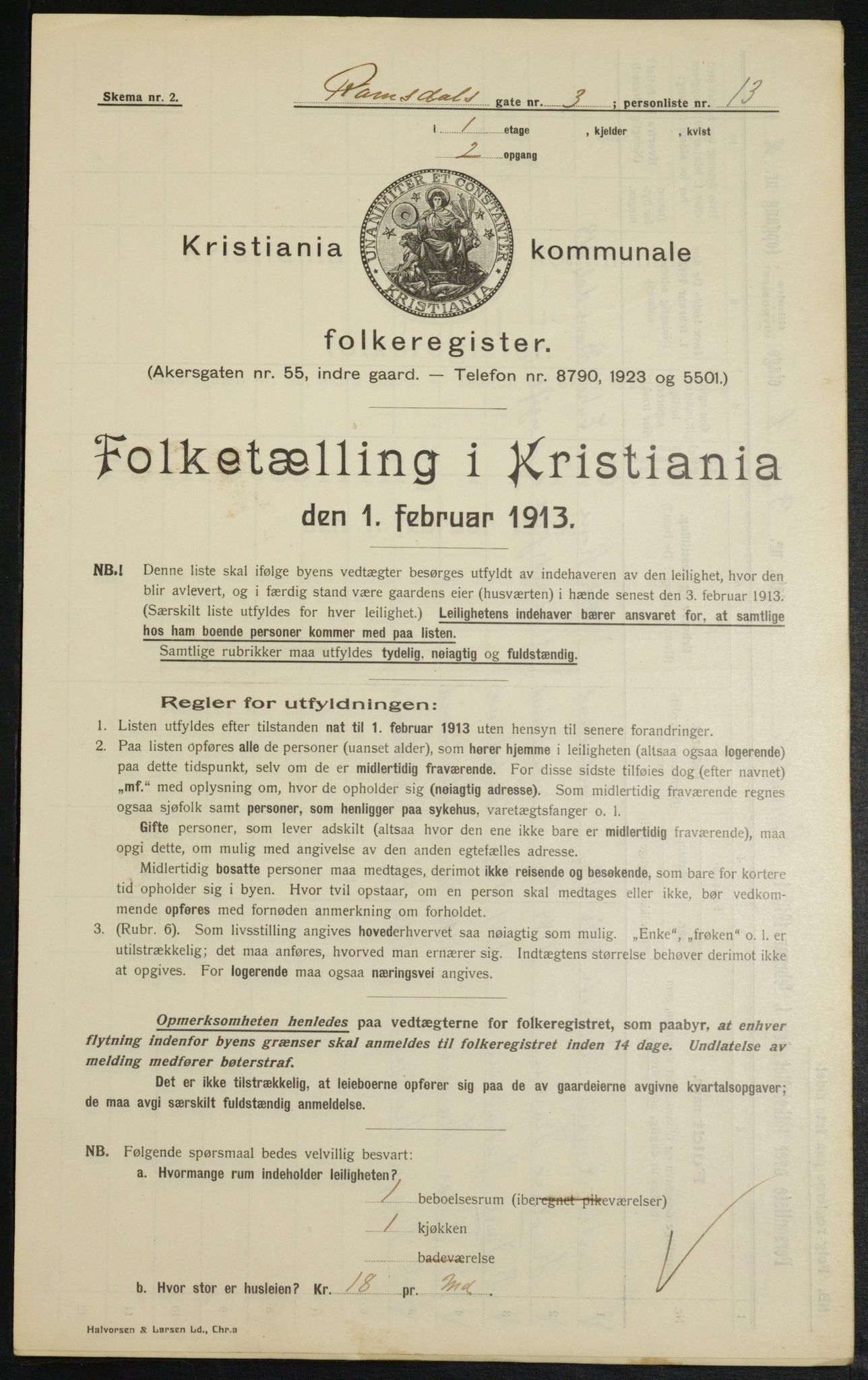 OBA, Kommunal folketelling 1.2.1913 for Kristiania, 1913, s. 83216