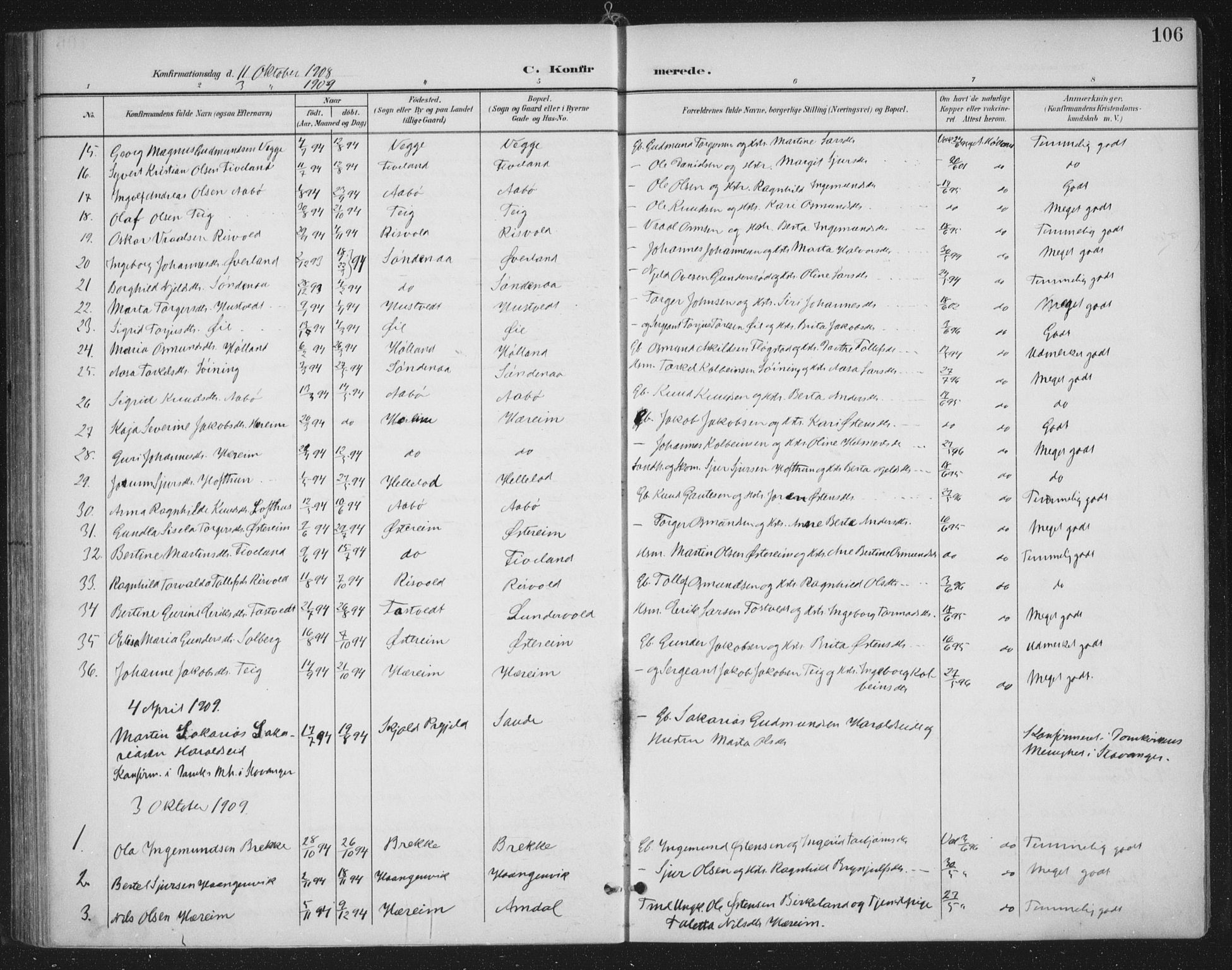 Sand sokneprestkontor, AV/SAST-A-101848/03/C/L0001: Ministerialbok nr. A 7, 1899-1928, s. 106