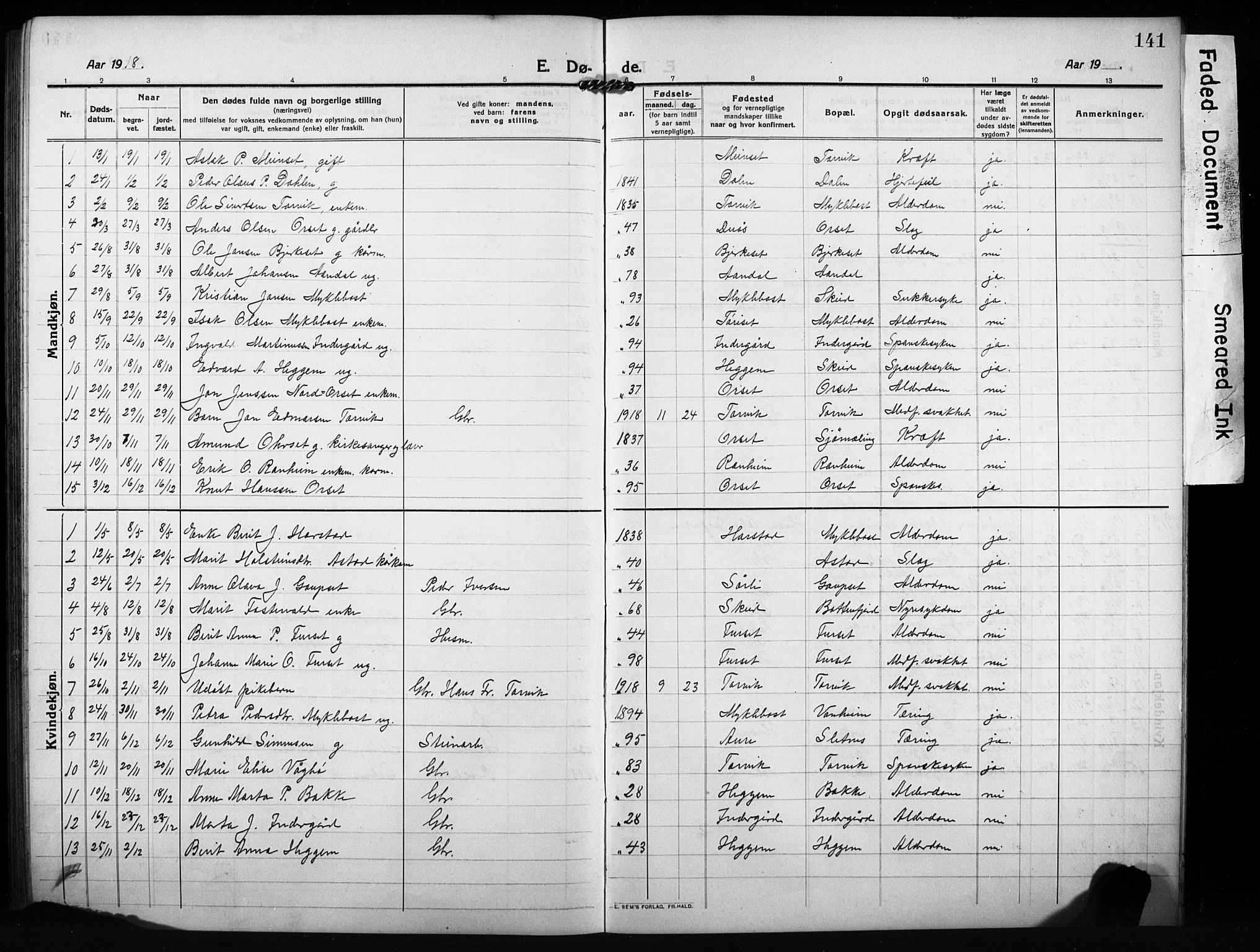 Ministerialprotokoller, klokkerbøker og fødselsregistre - Møre og Romsdal, AV/SAT-A-1454/584/L0970: Klokkerbok nr. 584C03, 1912-1932, s. 141