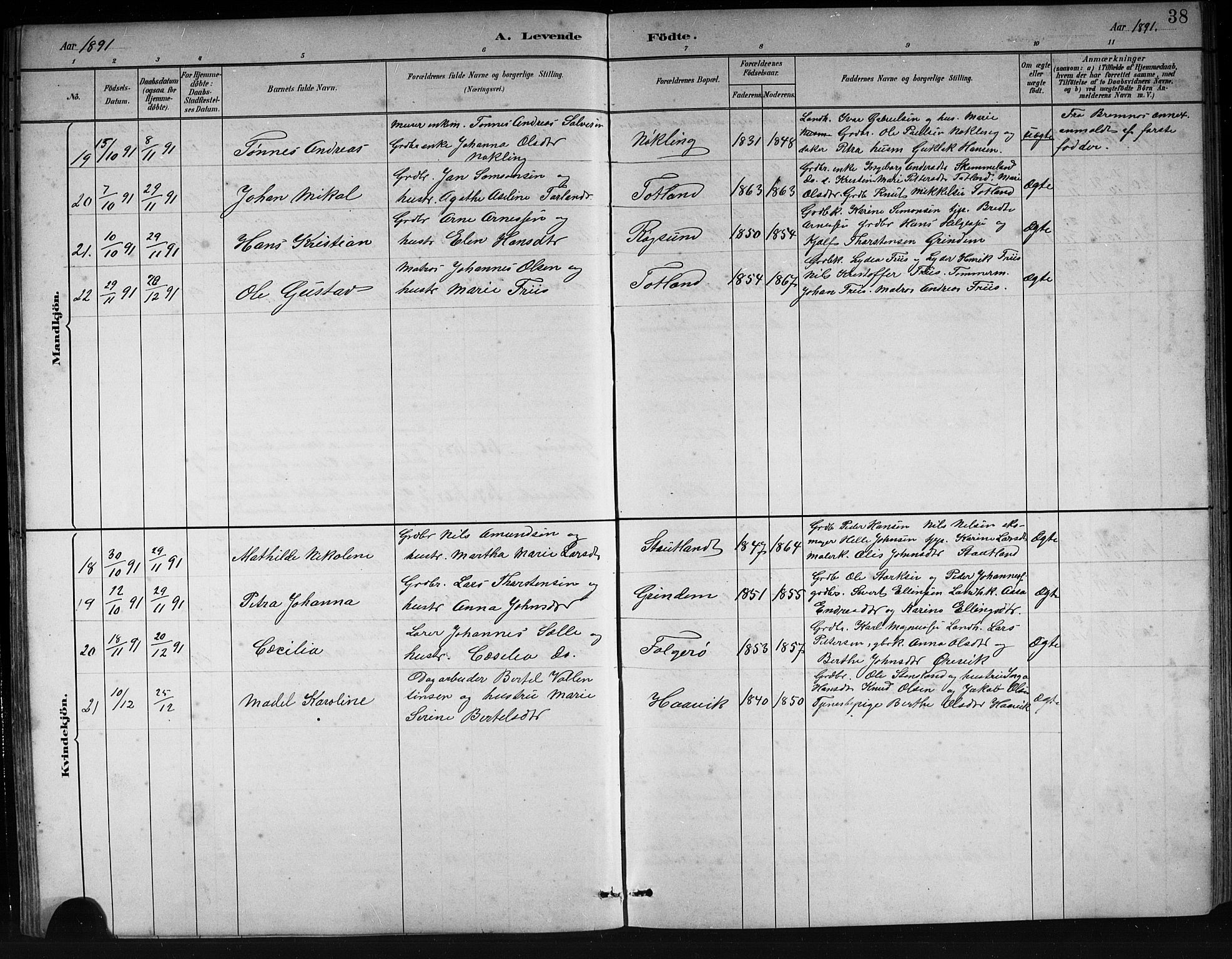 Finnås sokneprestembete, AV/SAB-A-99925/H/Ha/Hab/Haba/L0003: Klokkerbok nr. A 3, 1883-1900, s. 38
