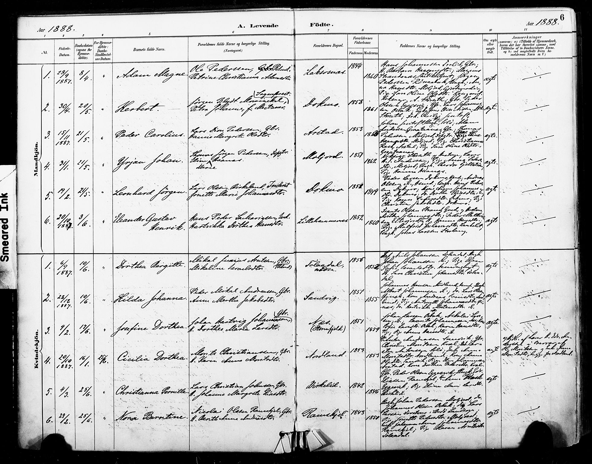 Ministerialprotokoller, klokkerbøker og fødselsregistre - Nordland, SAT/A-1459/846/L0646: Ministerialbok nr. 846A04, 1887-1901, s. 6