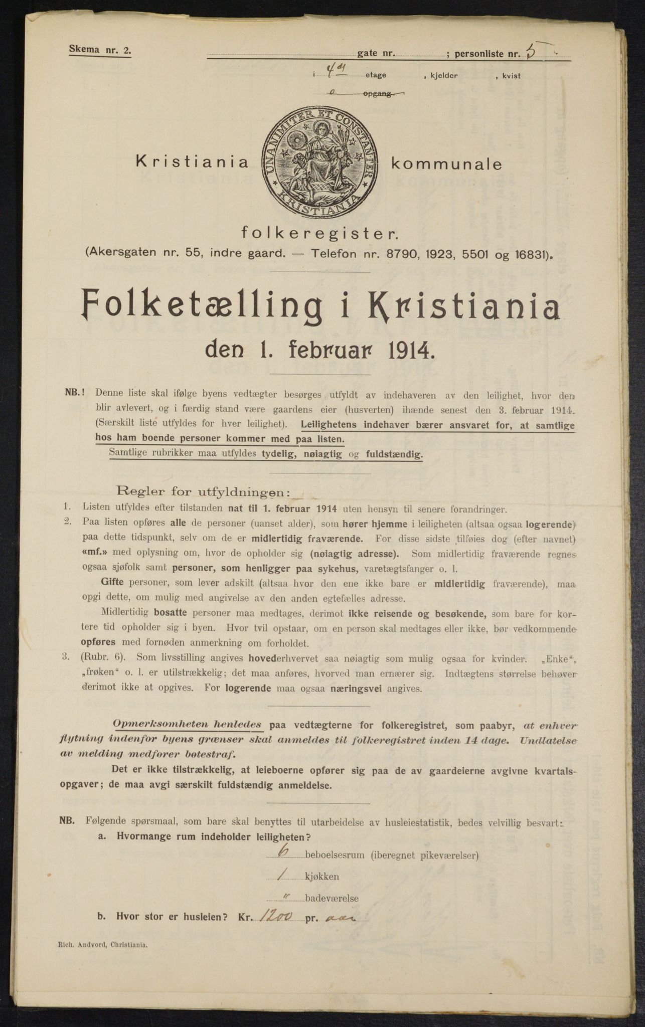 OBA, Kommunal folketelling 1.2.1914 for Kristiania, 1914, s. 84505