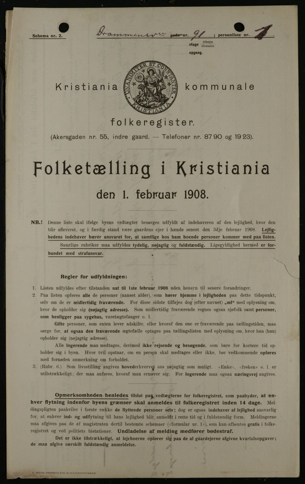 OBA, Kommunal folketelling 1.2.1908 for Kristiania kjøpstad, 1908, s. 15758