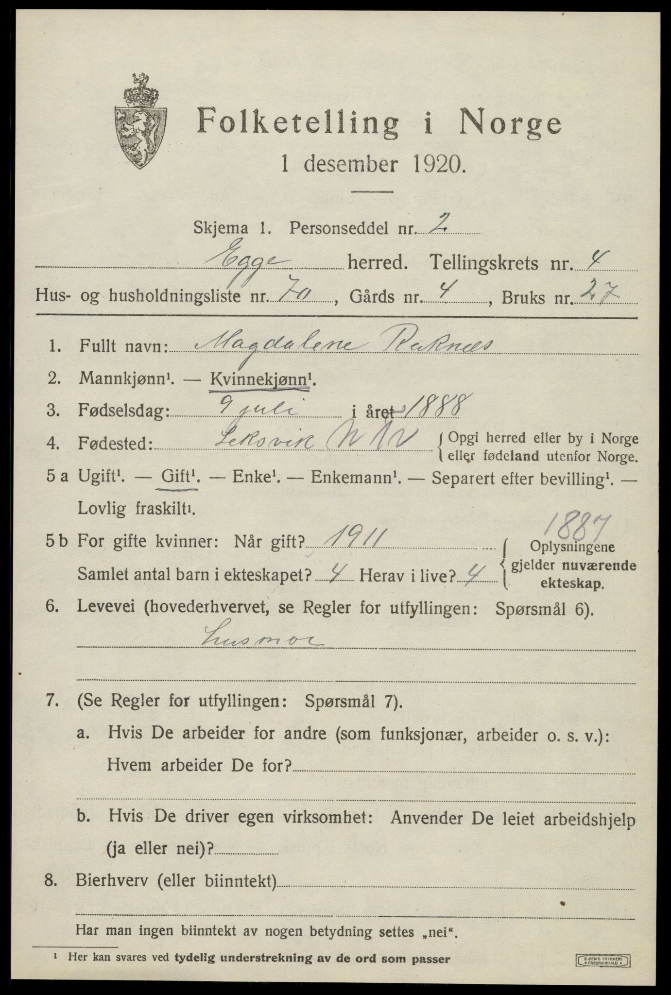 SAT, Folketelling 1920 for 1733 Egge herred, 1920, s. 3320
