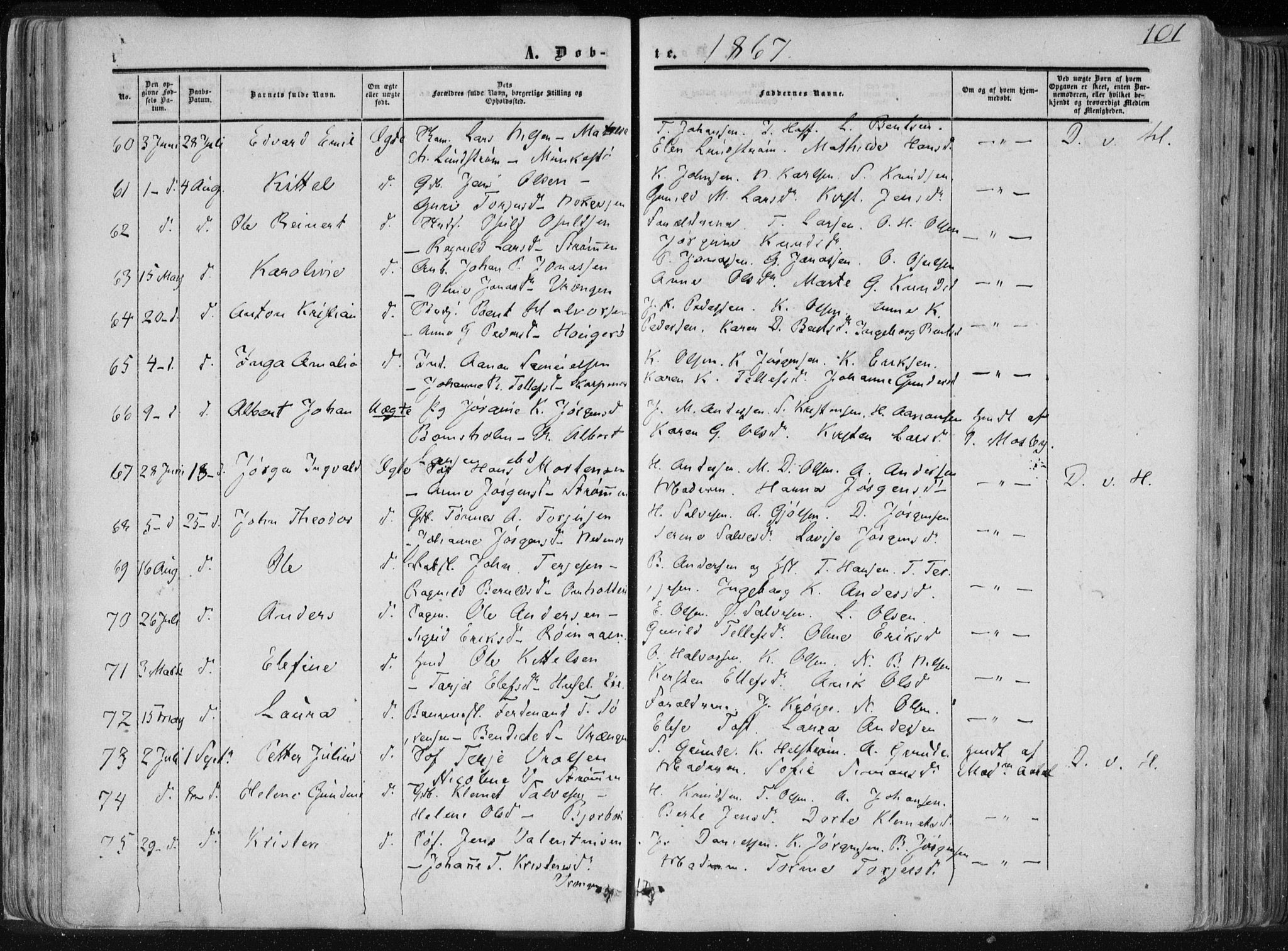 Øyestad sokneprestkontor, AV/SAK-1111-0049/F/Fa/L0015: Ministerialbok nr. A 15, 1857-1873, s. 101