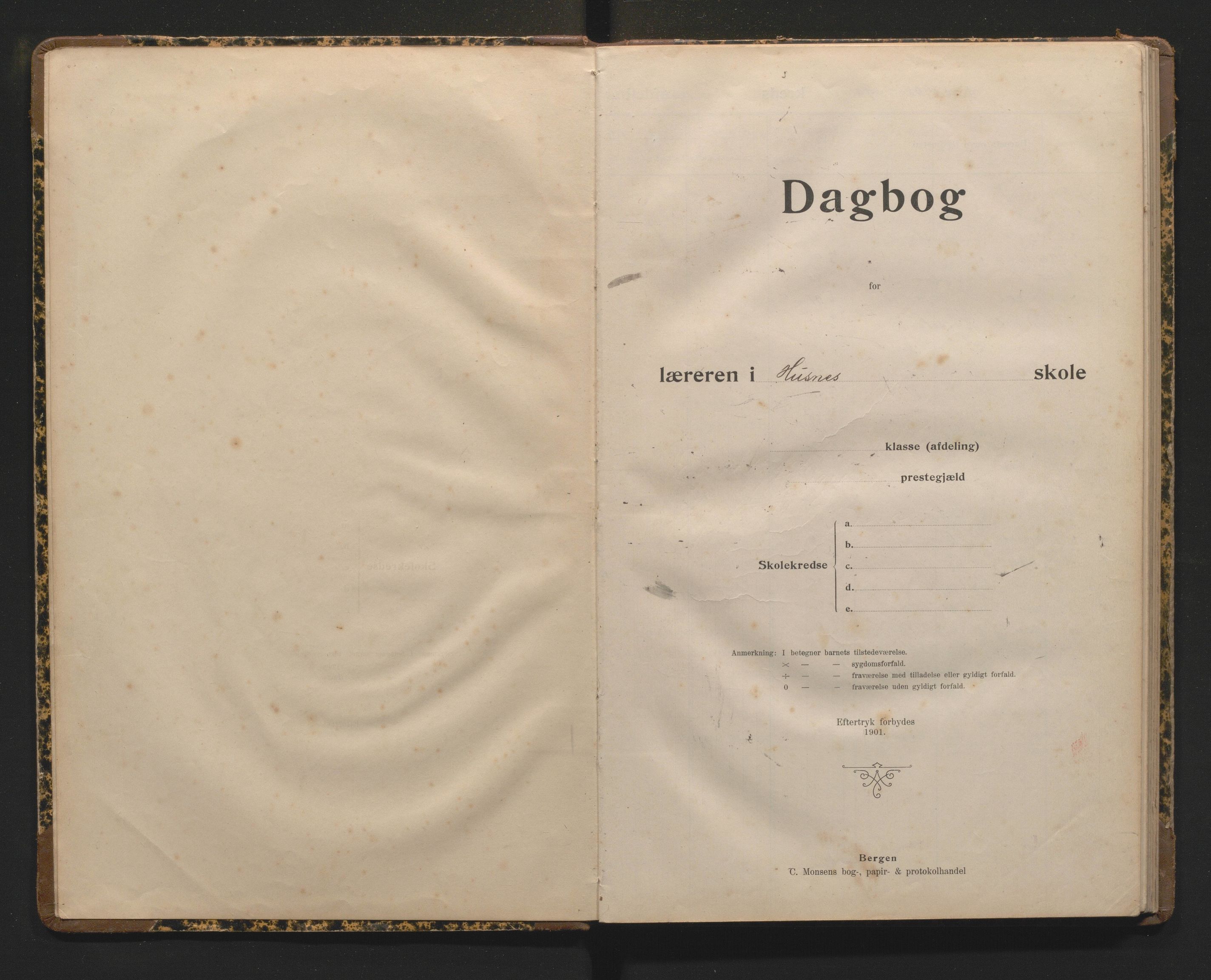 Kvinnherad kommune. Barneskulane, IKAH/1224-231/G/Ge/L0008: Dagbok for læraren i Husnes skulekrins , 1903-1919