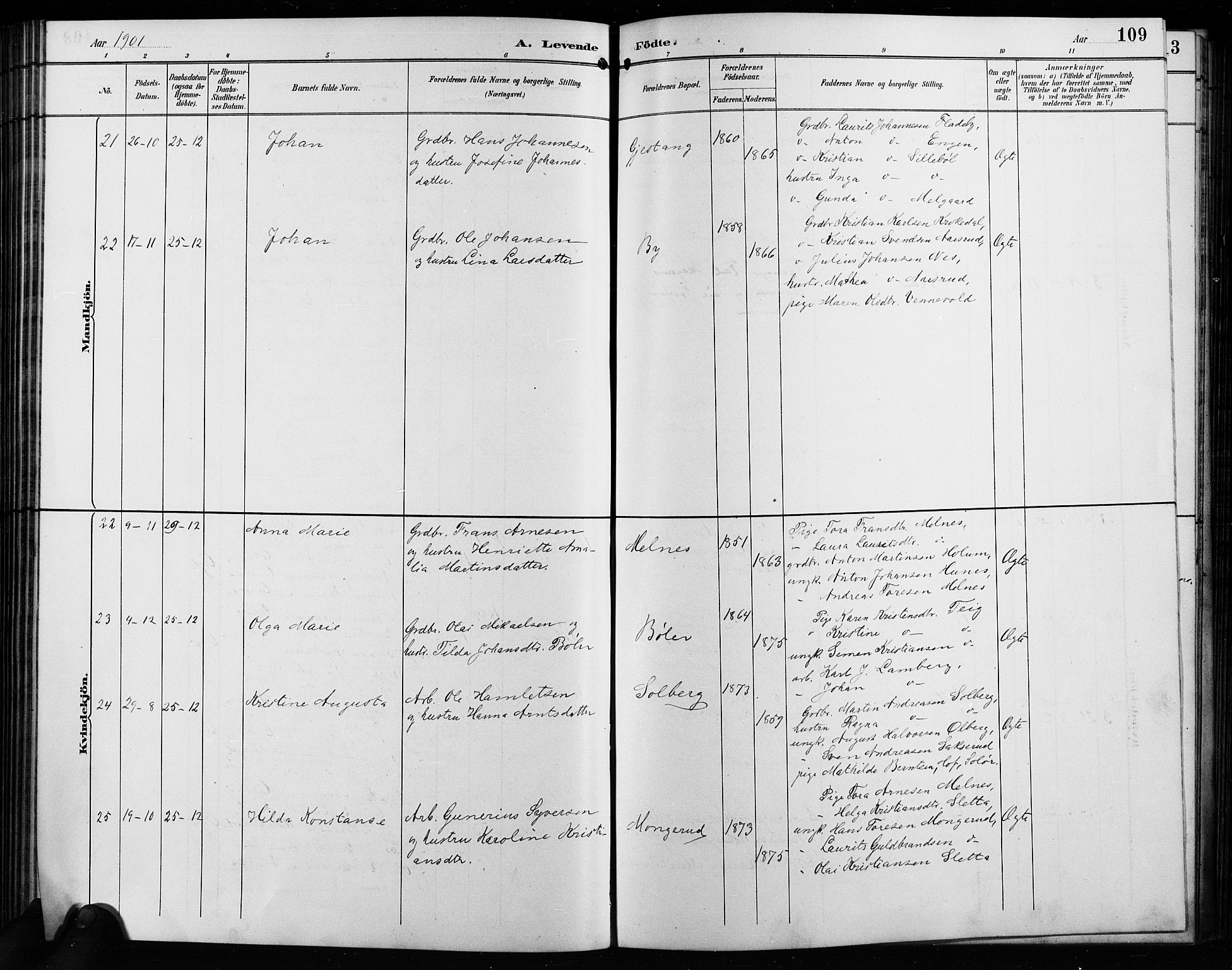 Enebakk prestekontor Kirkebøker, AV/SAO-A-10171c/G/Ga/L0006: Klokkerbok nr. I 6, 1889-1911, s. 109