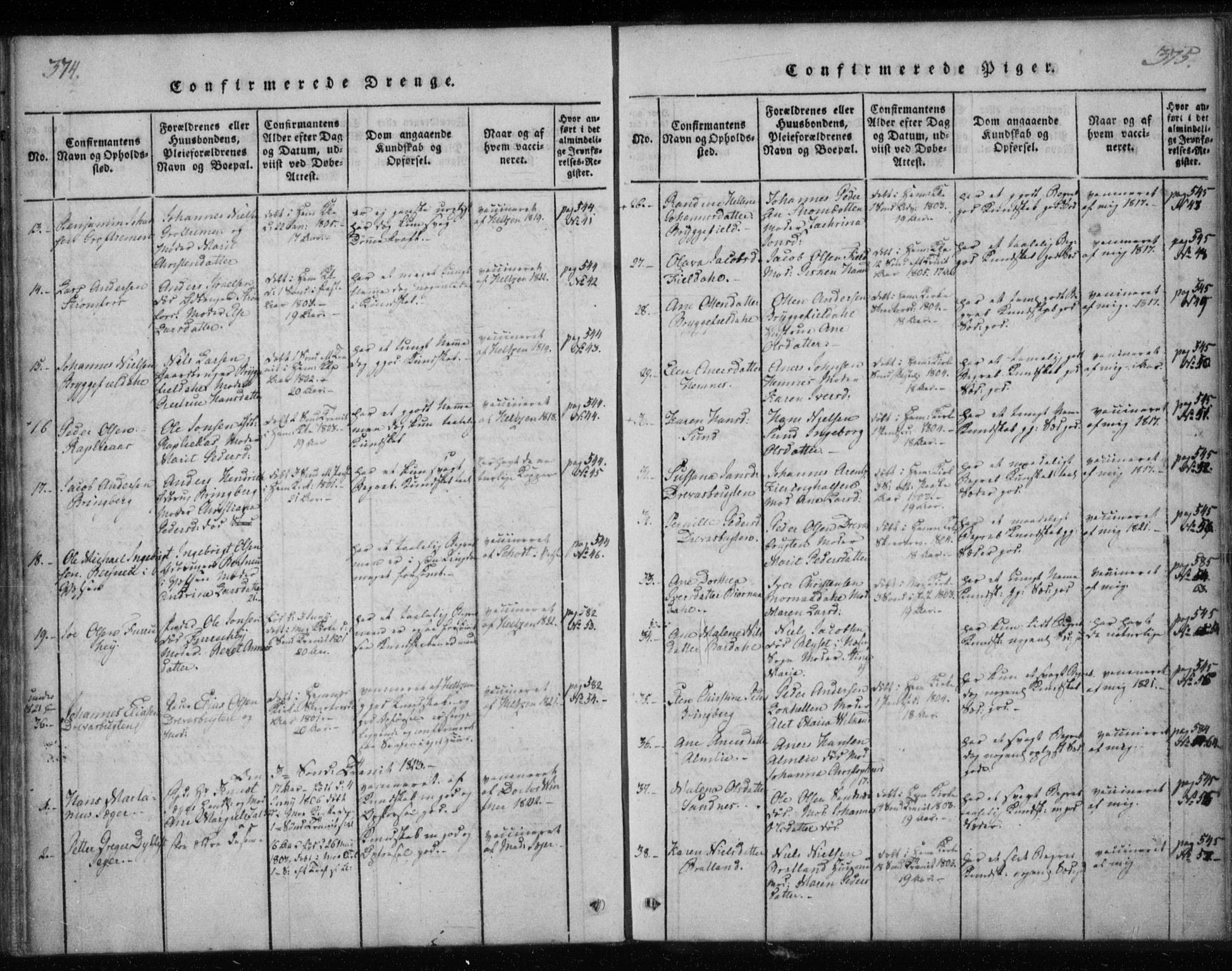 Ministerialprotokoller, klokkerbøker og fødselsregistre - Nordland, AV/SAT-A-1459/825/L0353: Ministerialbok nr. 825A07, 1820-1826, s. 374-375