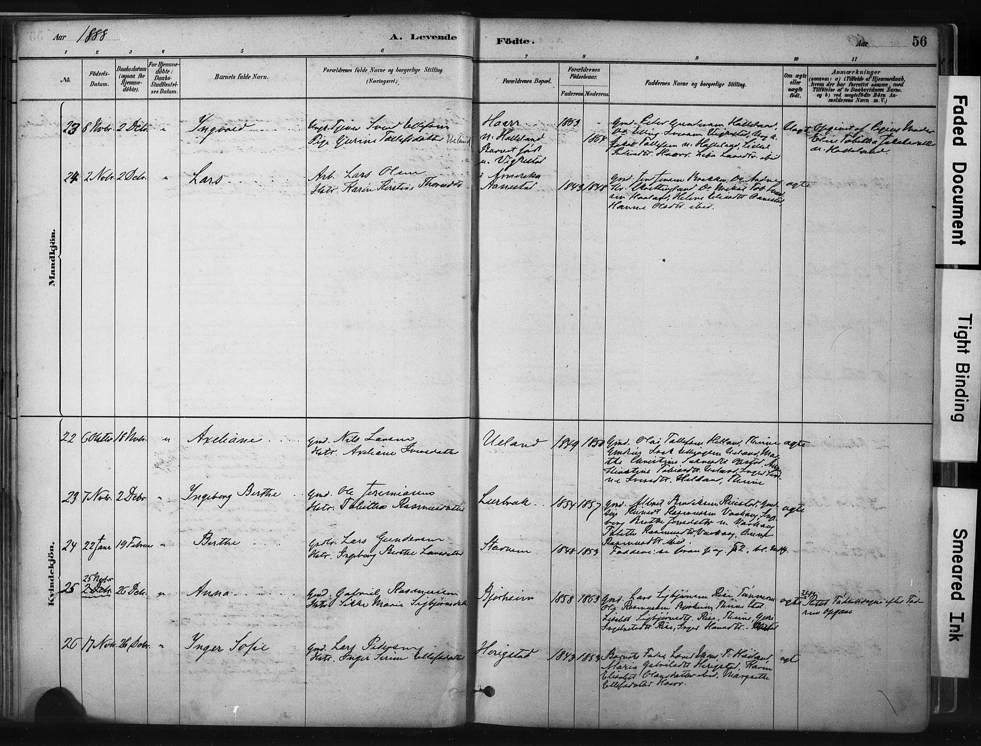 Hå sokneprestkontor, AV/SAST-A-101801/001/30BA/L0011: Ministerialbok nr. A 10, 1879-1900, s. 56