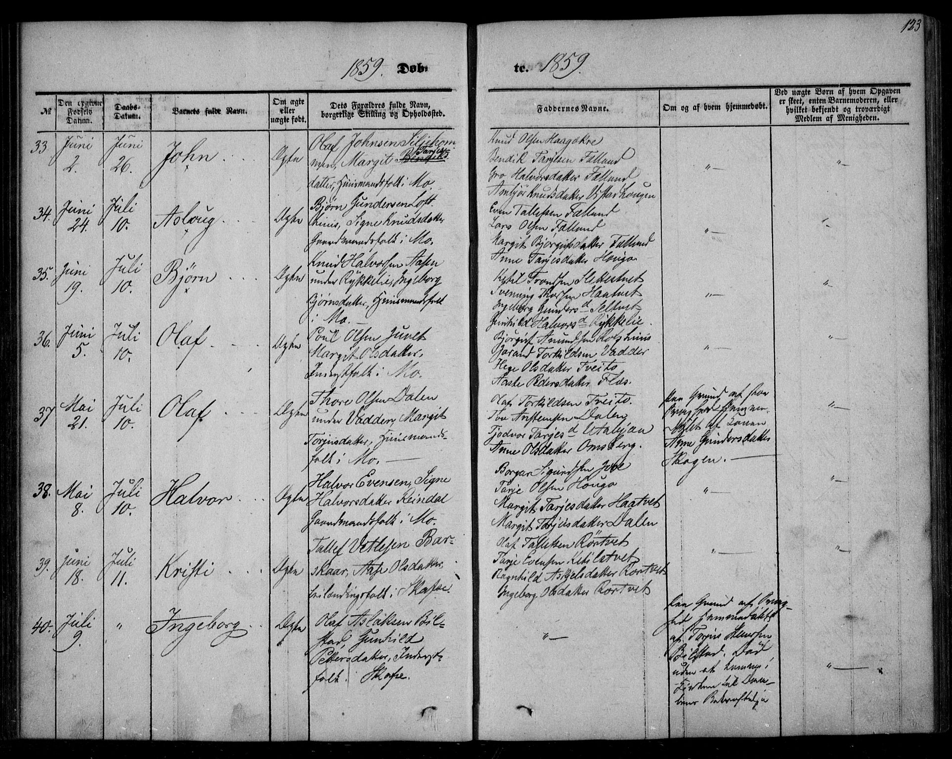 Mo kirkebøker, AV/SAKO-A-286/F/Fa/L0005: Ministerialbok nr. I 5, 1844-1864, s. 123